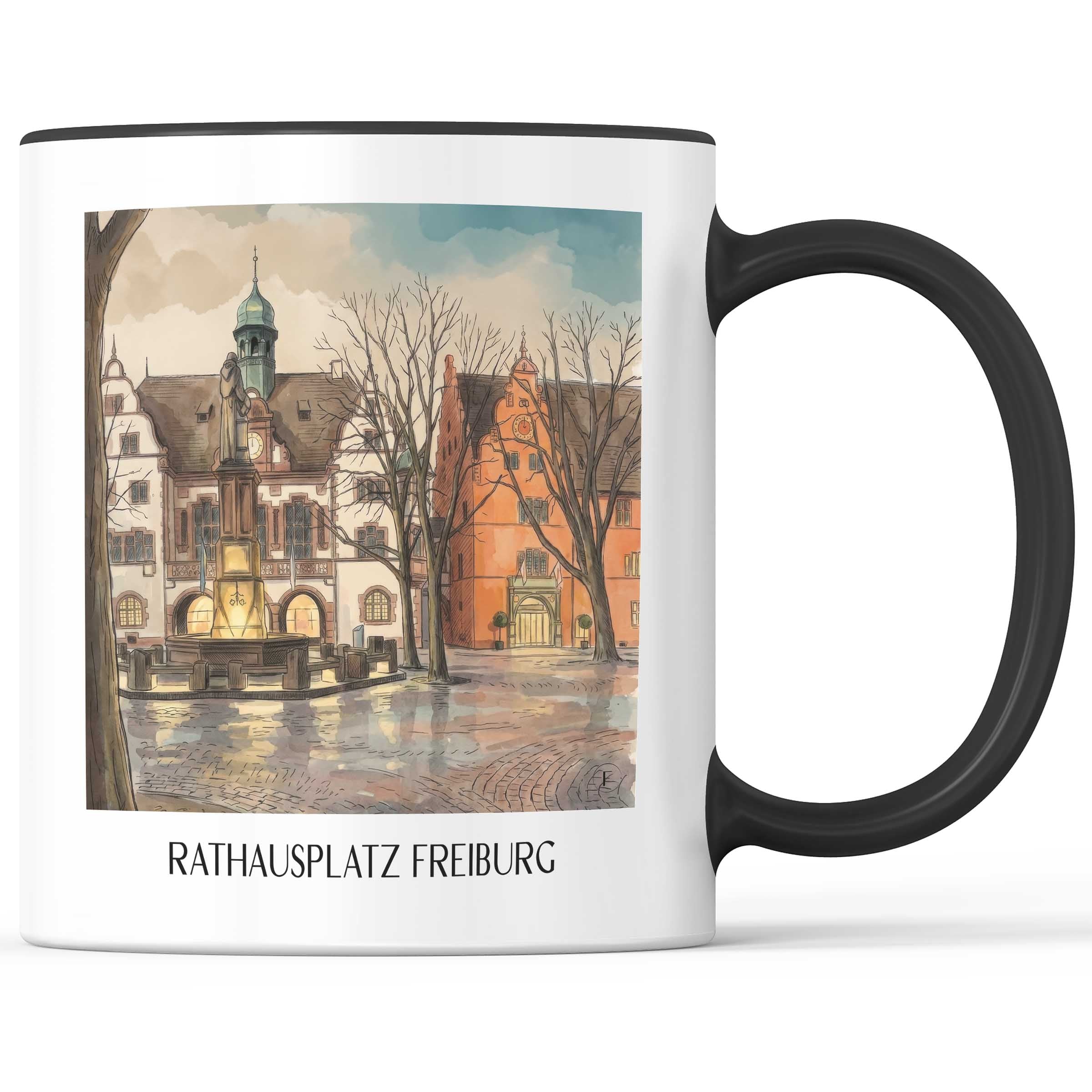 rathausplatz-freiburg-deutschland-kaffeebecher-aquarell