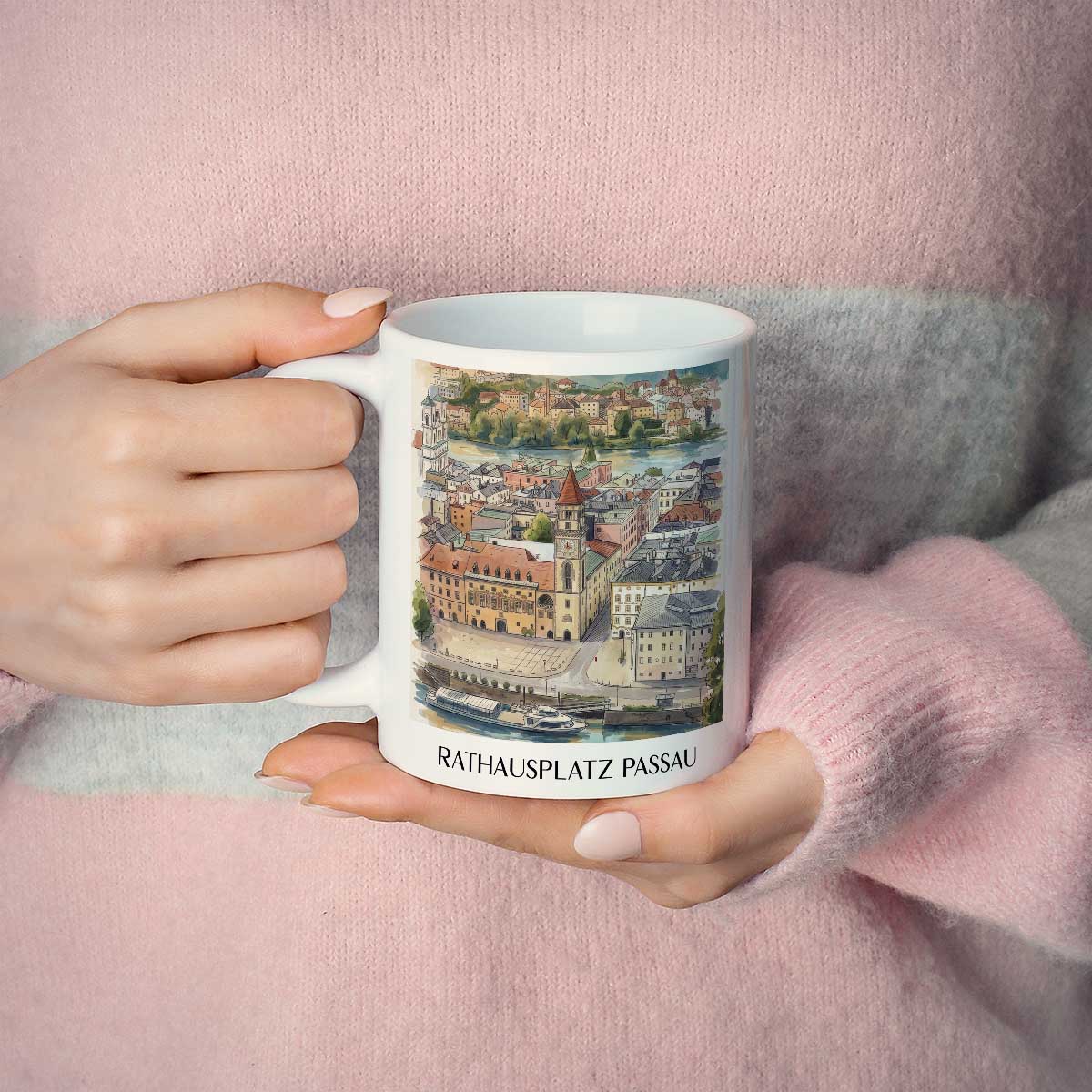 rathausplatz-passau-deutschland-kaffeebecher-aquarell