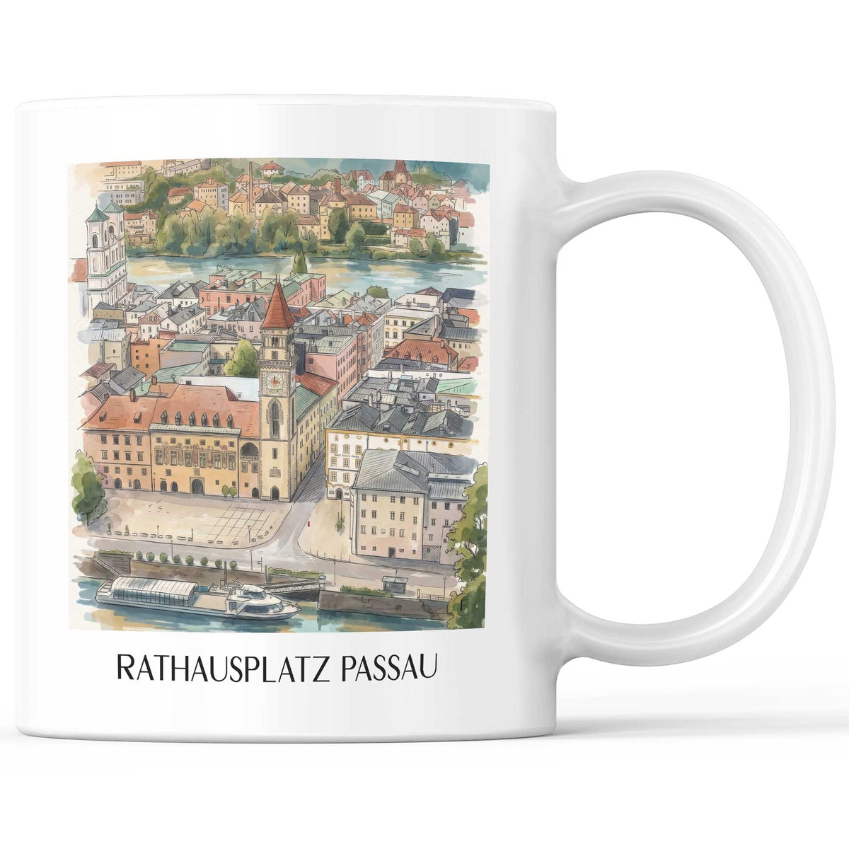 Rathausplatz Kaffeebecher - Passau - Deutschland Becher - Kaffeetasse im Aquarell Stil - favplace