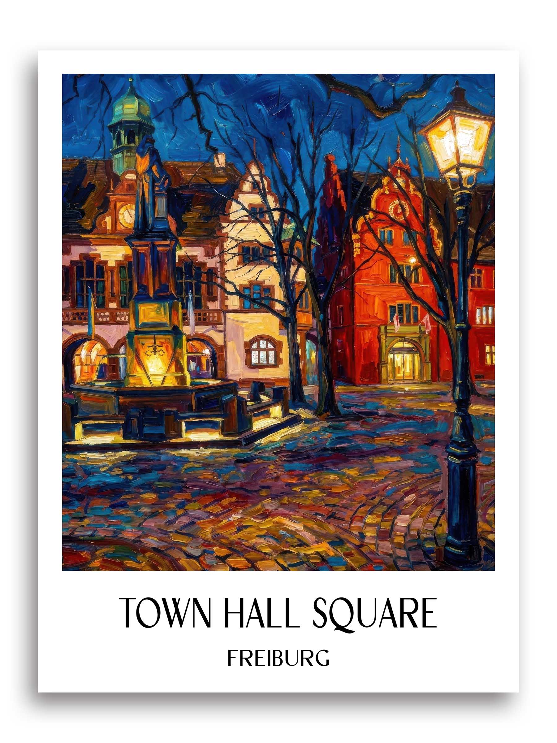 Rathausplatz Poster - Freiburg - Deutschland Kunstdruck - Ölgemälde von A4 bis A1 - favplace