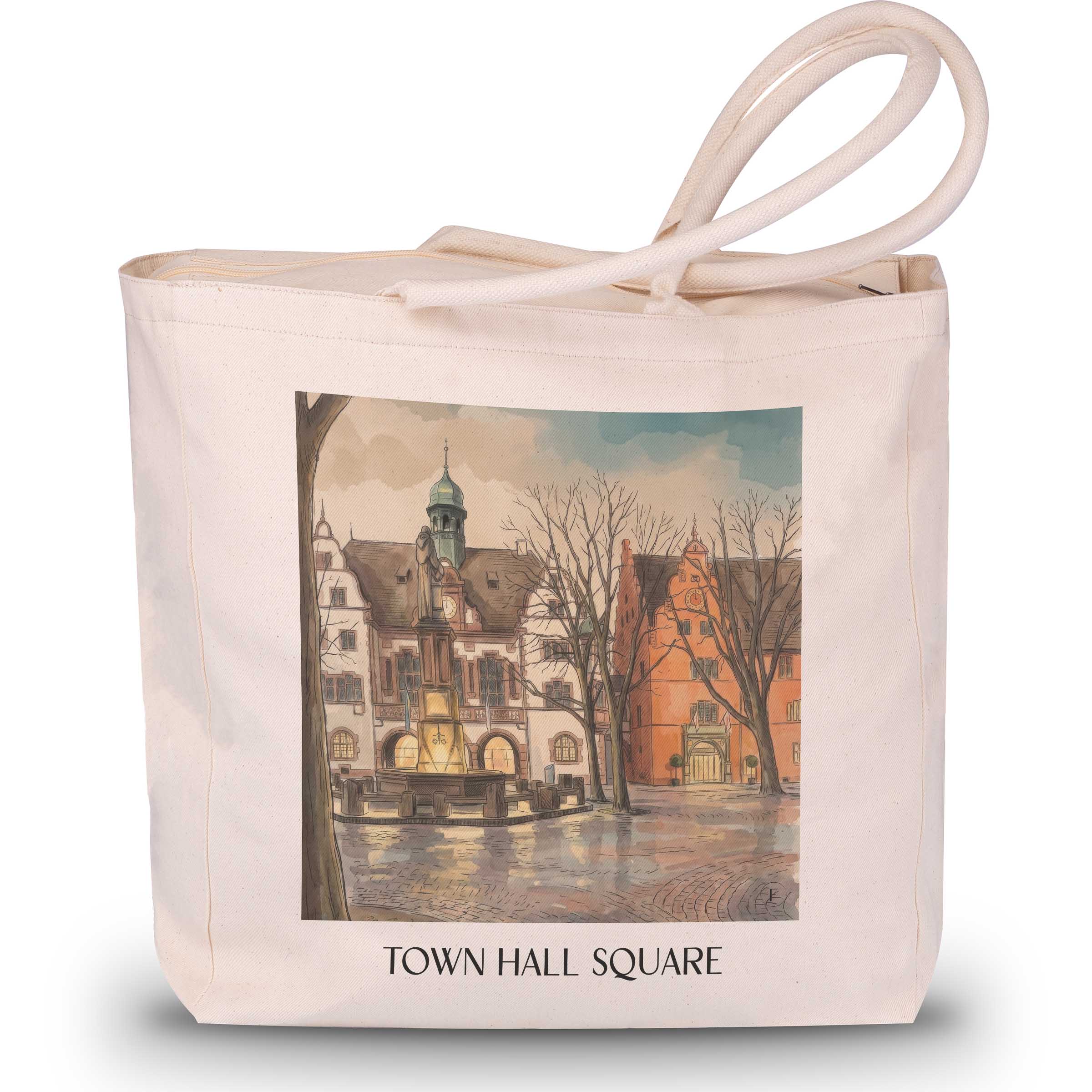 Rathausplatz Shopping Tasche - Freiburg - Deutschland Tote Bag - Einkaufstasche im Aquarell Stil - favplace