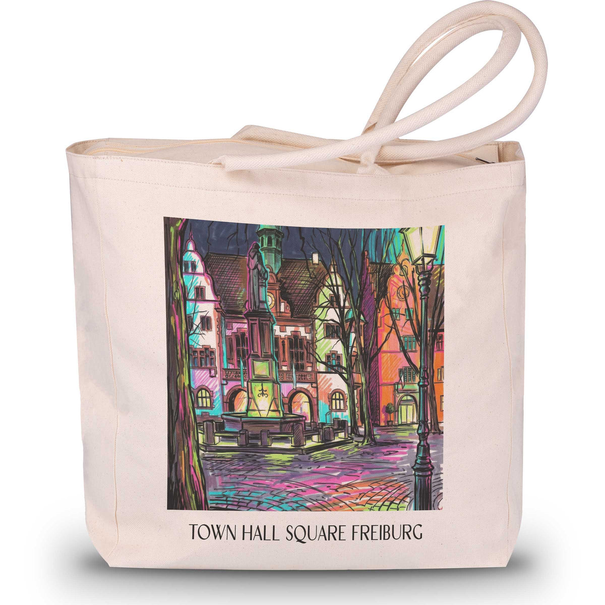 Rathausplatz Shopping Tasche - Freiburg - Deutschland Tote Bag - Einkaufstasche im Tag Graffiti Stil - favplace