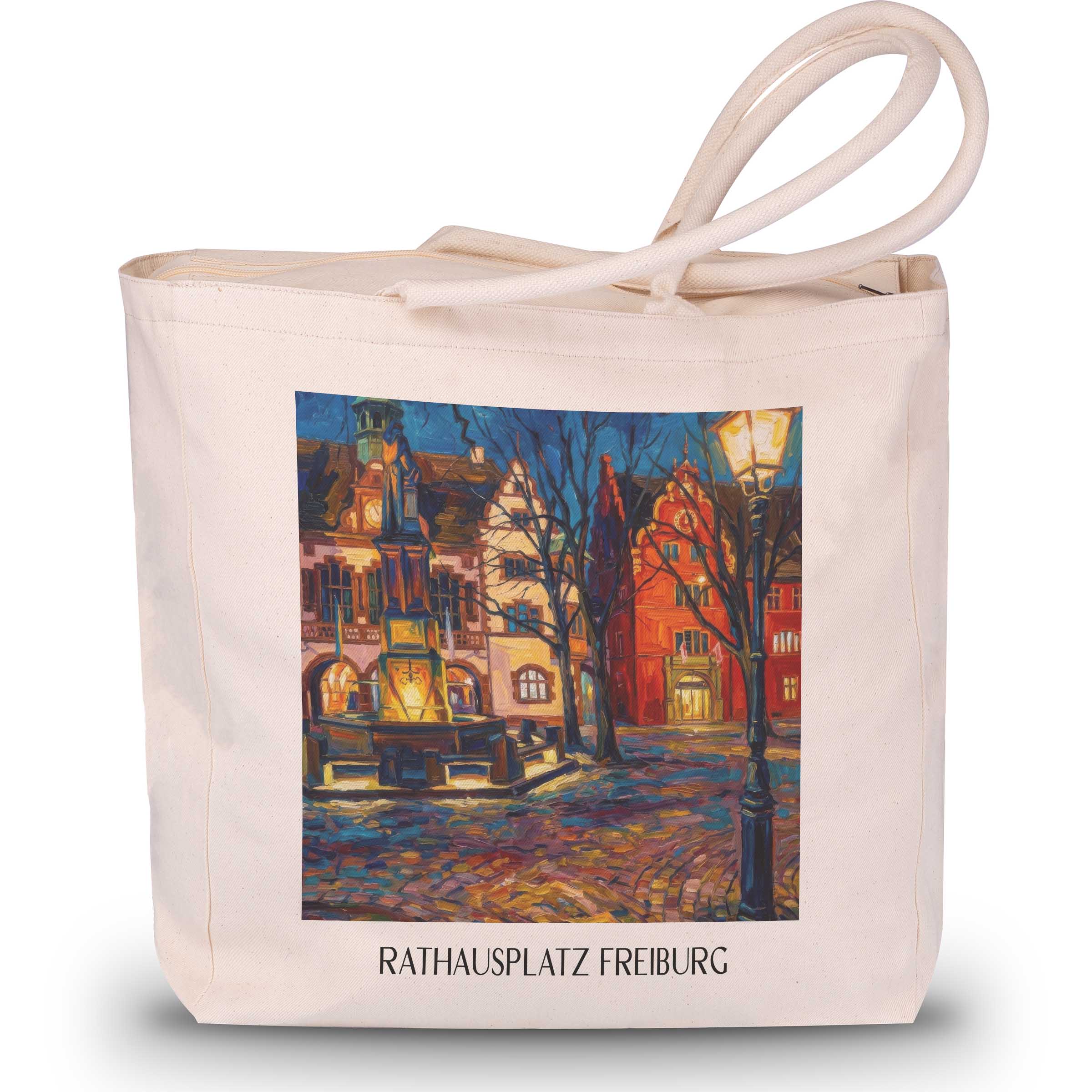 rathausplatz-freiburg-deutschland-einkaufstasche-oil-painting-oelgemaelde