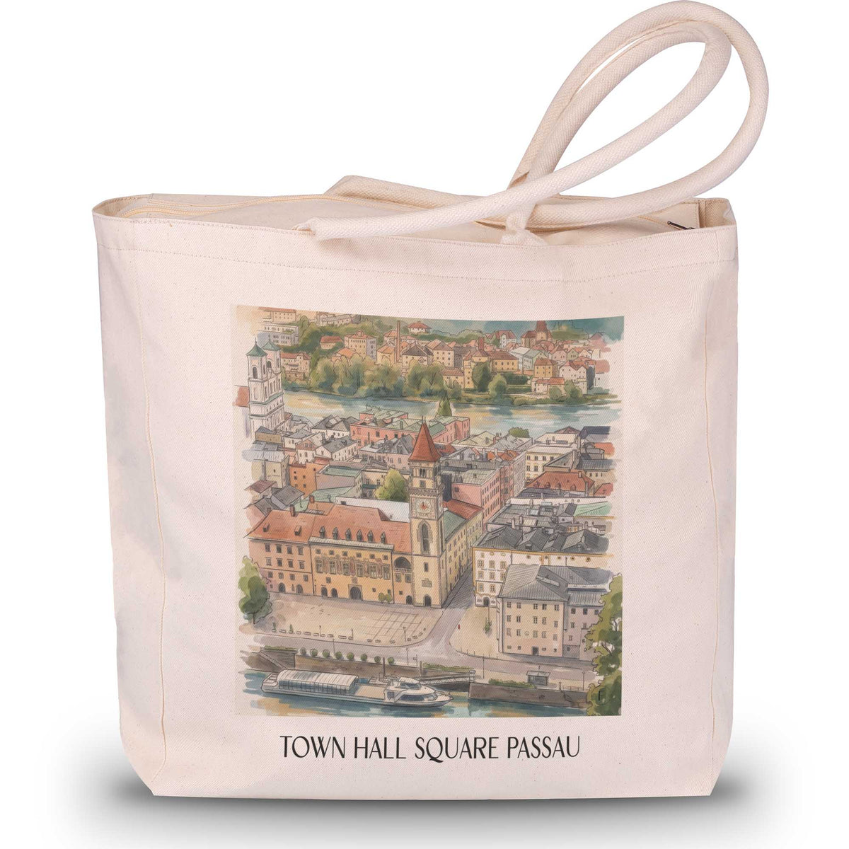 Rathausplatz Shopping Tasche - Passau - Deutschland Tote Bag - Einkaufstasche im Aquarell Stil - favplace