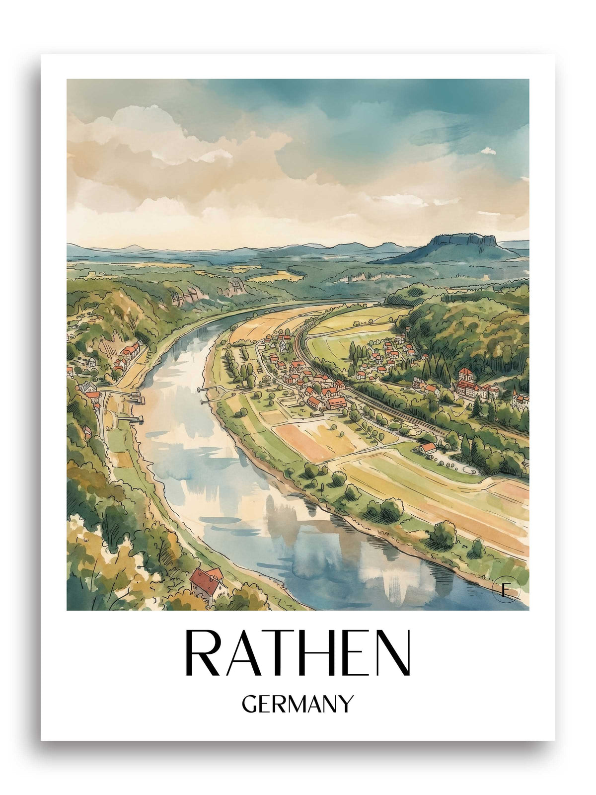 Rathen Poster - Sächsische Schweiz - Deutschland Kunstdruck - Aquarell von A4 bis A1 - favplace