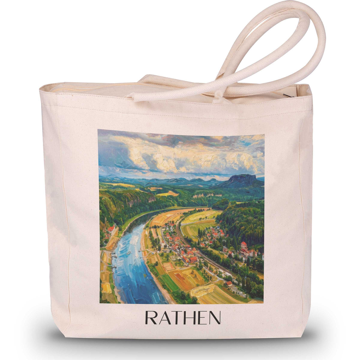 Rathen Shopping Tasche - Sächsische Schweiz - Deutschland Tote Bag - Einkaufstasche im Ölgemälde Stil - favplace