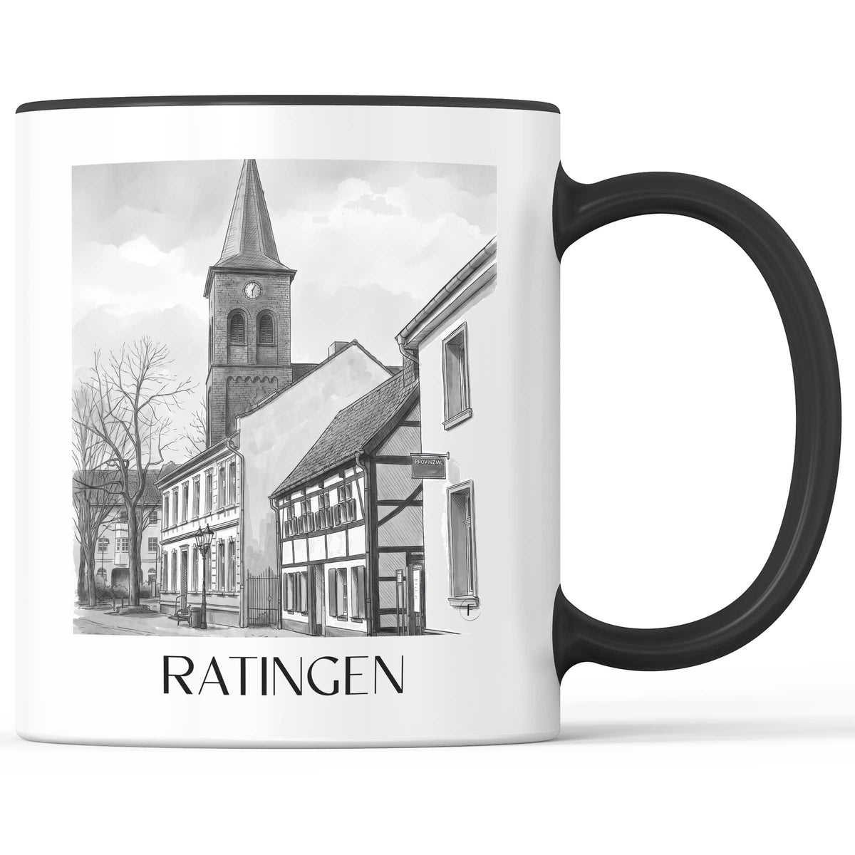 Ratingen - Deutschland Becher - Kaffeetasse im Aquarell Schwarz-Weiß Stil - favplace