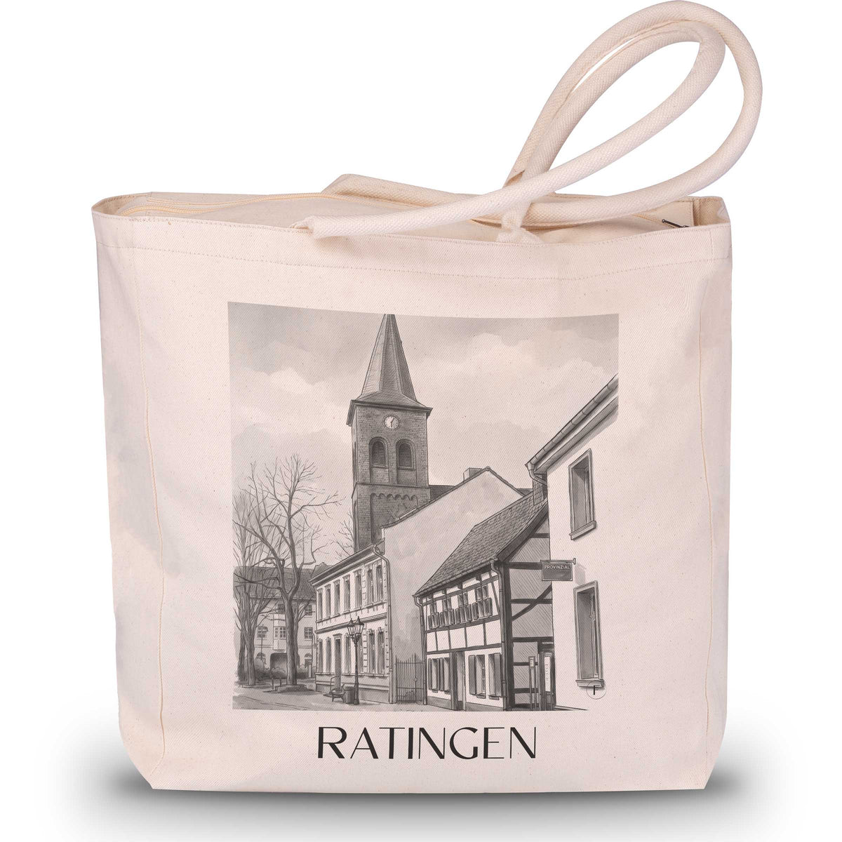 Ratingen - Deutschland Tote Bag - Einkaufstasche im Aquarell Schwarz-Weiß Stil - favplace