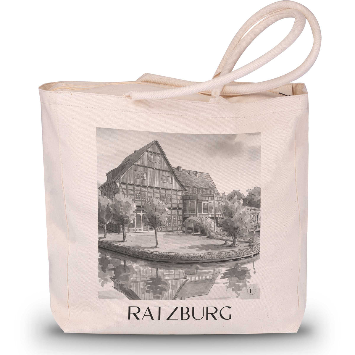 Ratzburg Shopping Tasche - Schleswig-Holstein - Deutschland Tote Bag - Einkaufstasche im Aquarell Schwarz-Weiß Stil - favplace