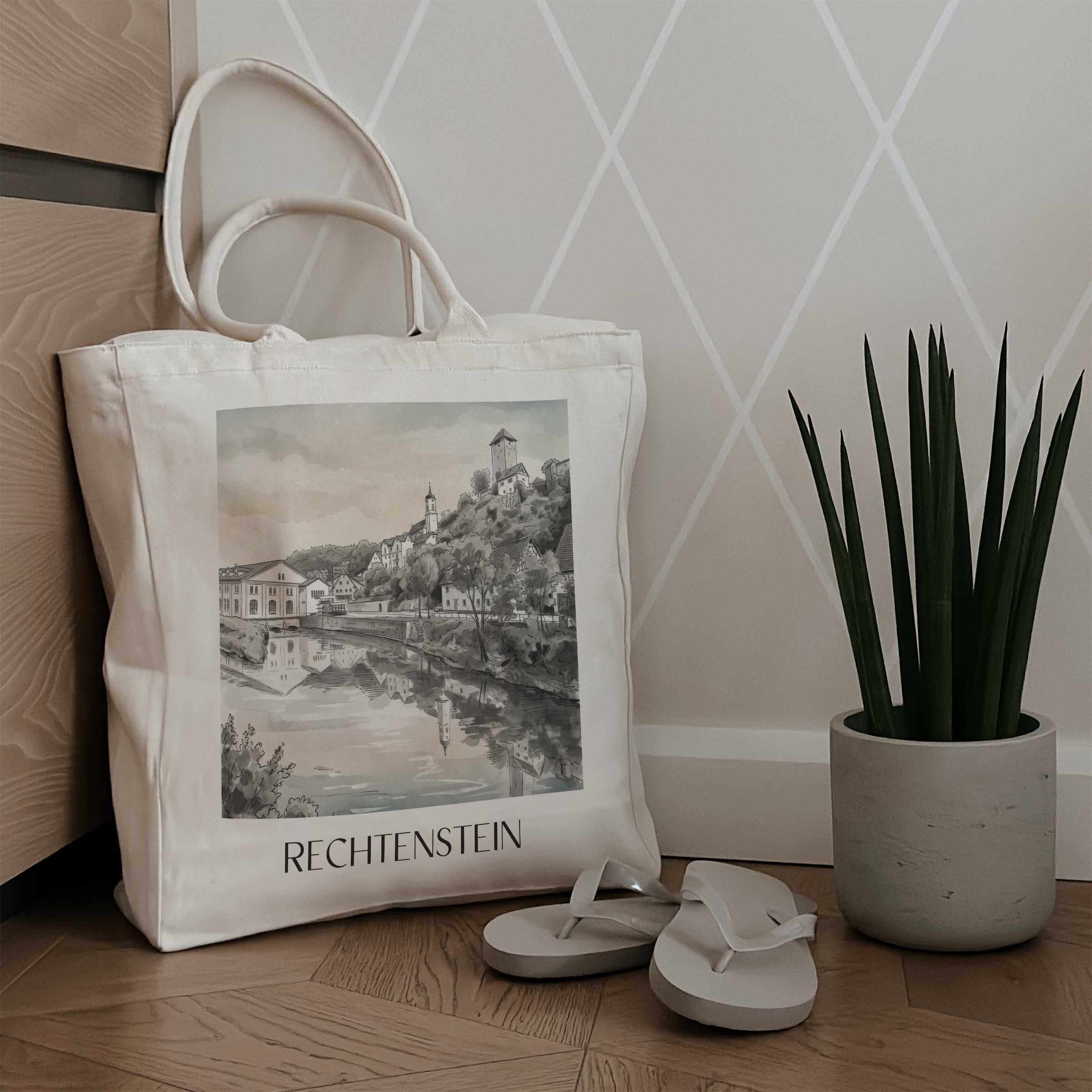 rechtenstein-deutschland-einkaufstasche-aquarell-schwarz-weiss