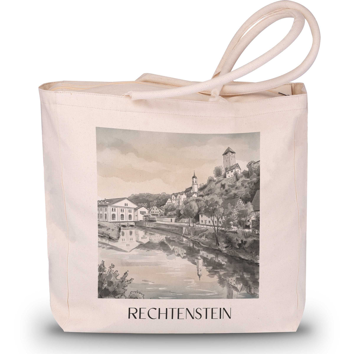 Rechtenstein - Deutschland Tote Bag - Einkaufstasche im Aquarell Schwarz-Weiß Stil - favplace