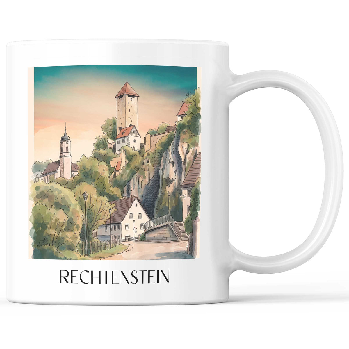 Rechtenstein Kaffeebecher - Schwäbische Alb - Deutschland Becher - Kaffeetasse im Aquarell Stil - favplace