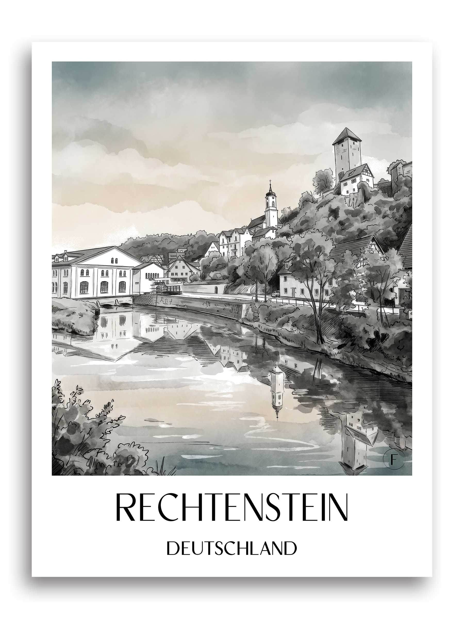rechtenstein-deutschland-poster-aquarell-schwarz-weiss