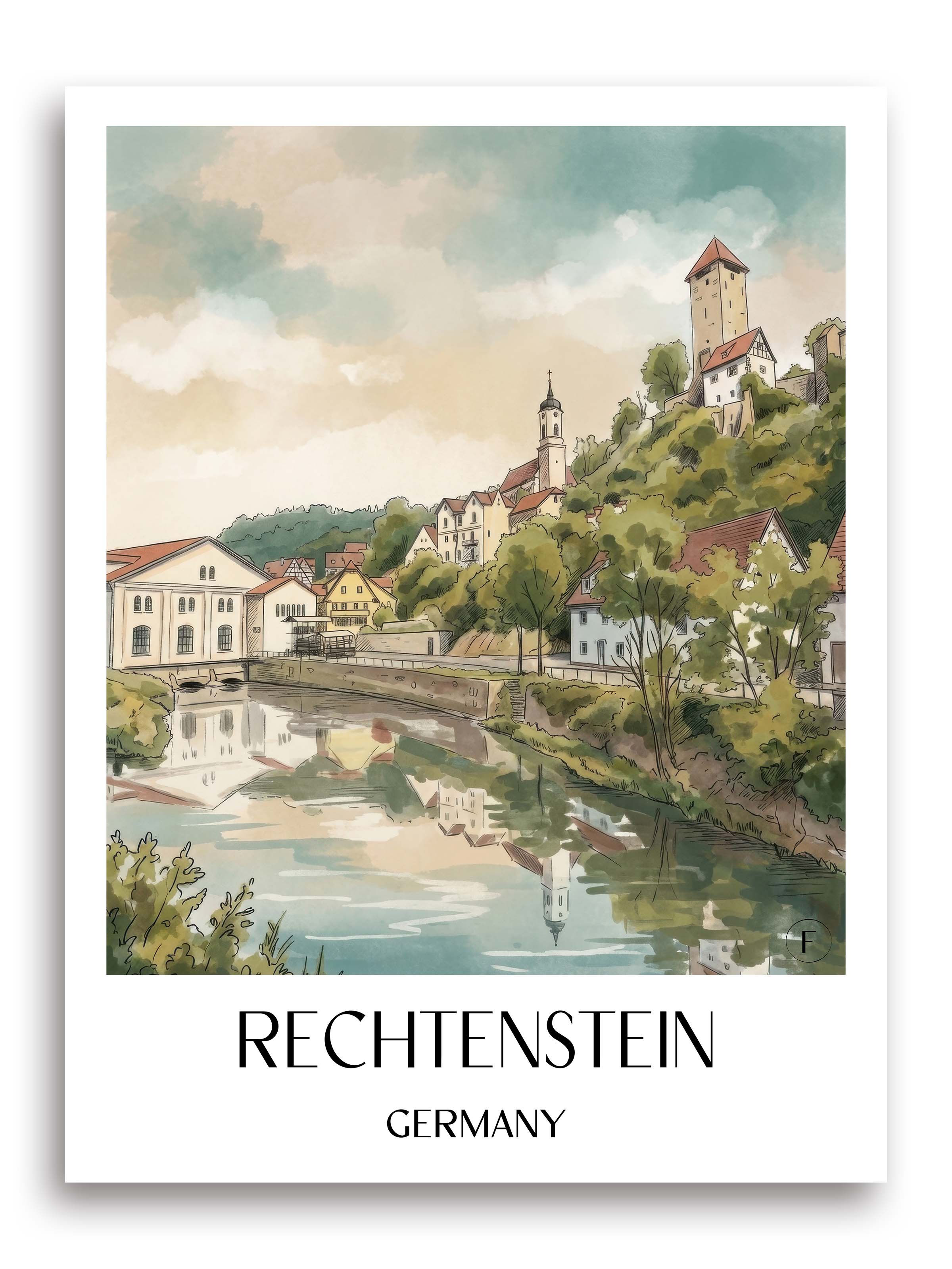 Rechtenstein Poster - - Deutschland Kunstdruck - Aquarell von A4 bis A1 - favplace