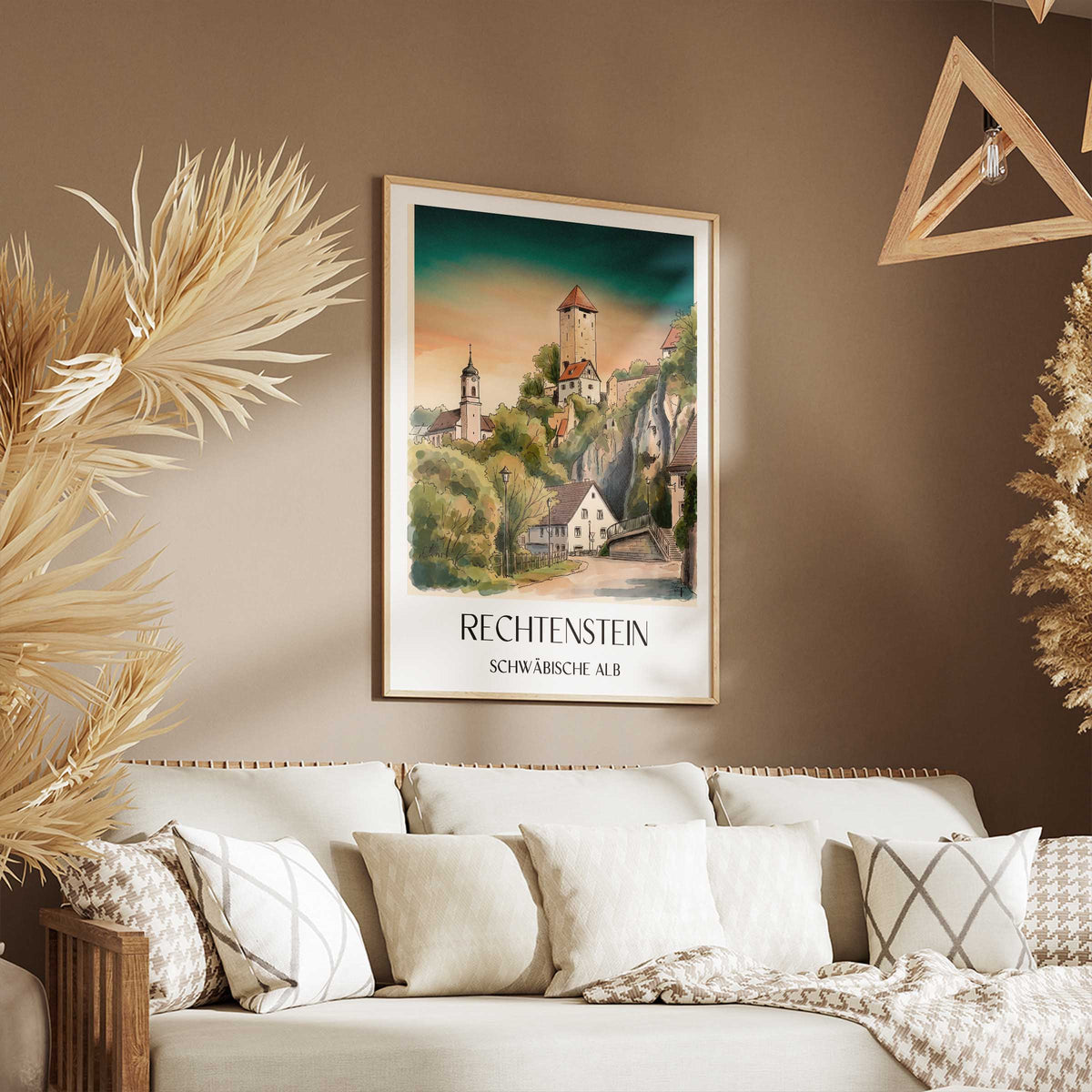 rechtenstein-schwäbische-alb-deutschland-poster-aquarell