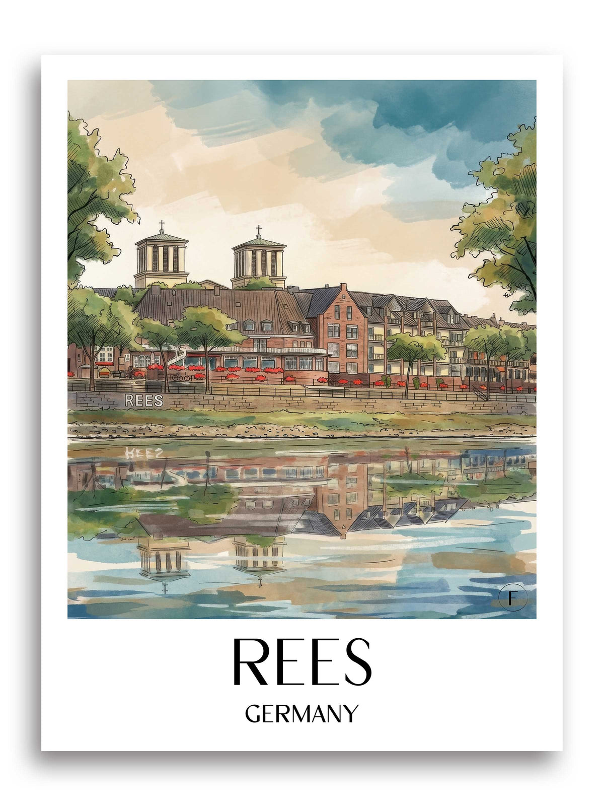 Rees Poster - Niederrhein - Deutschland Kunstdruck - Aquarell von A4 bis A1 - favplace