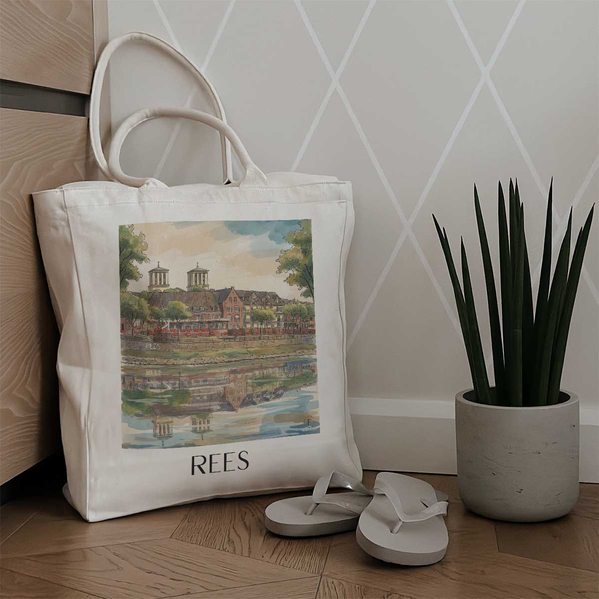 rees-niederrhein-deutschland-einkaufstasche-aquarell