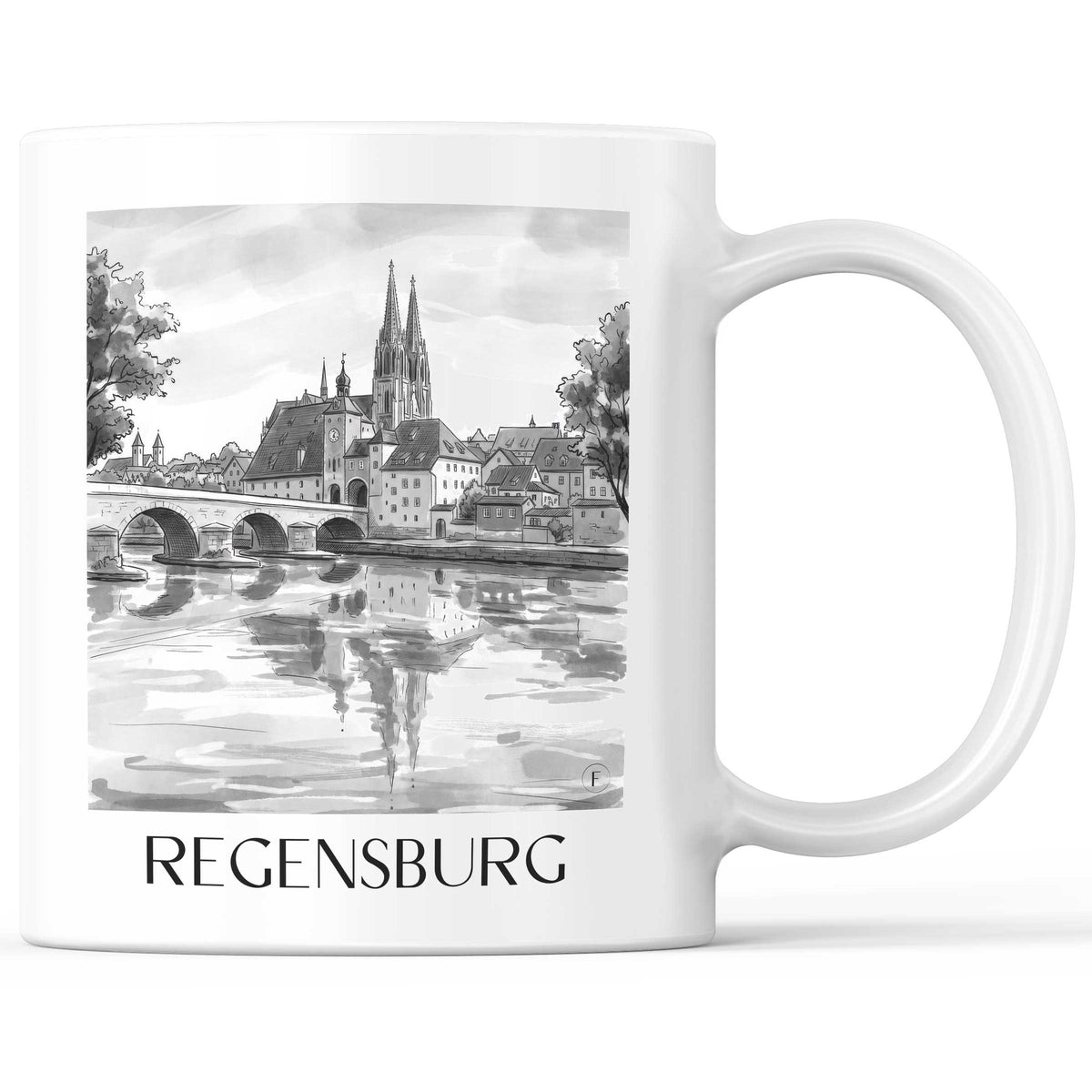 Regensburg Kaffeebecher - Bayern - Deutschland Becher - Kaffeetasse im Aquarell Schwarz-Weiß Stil - favplace