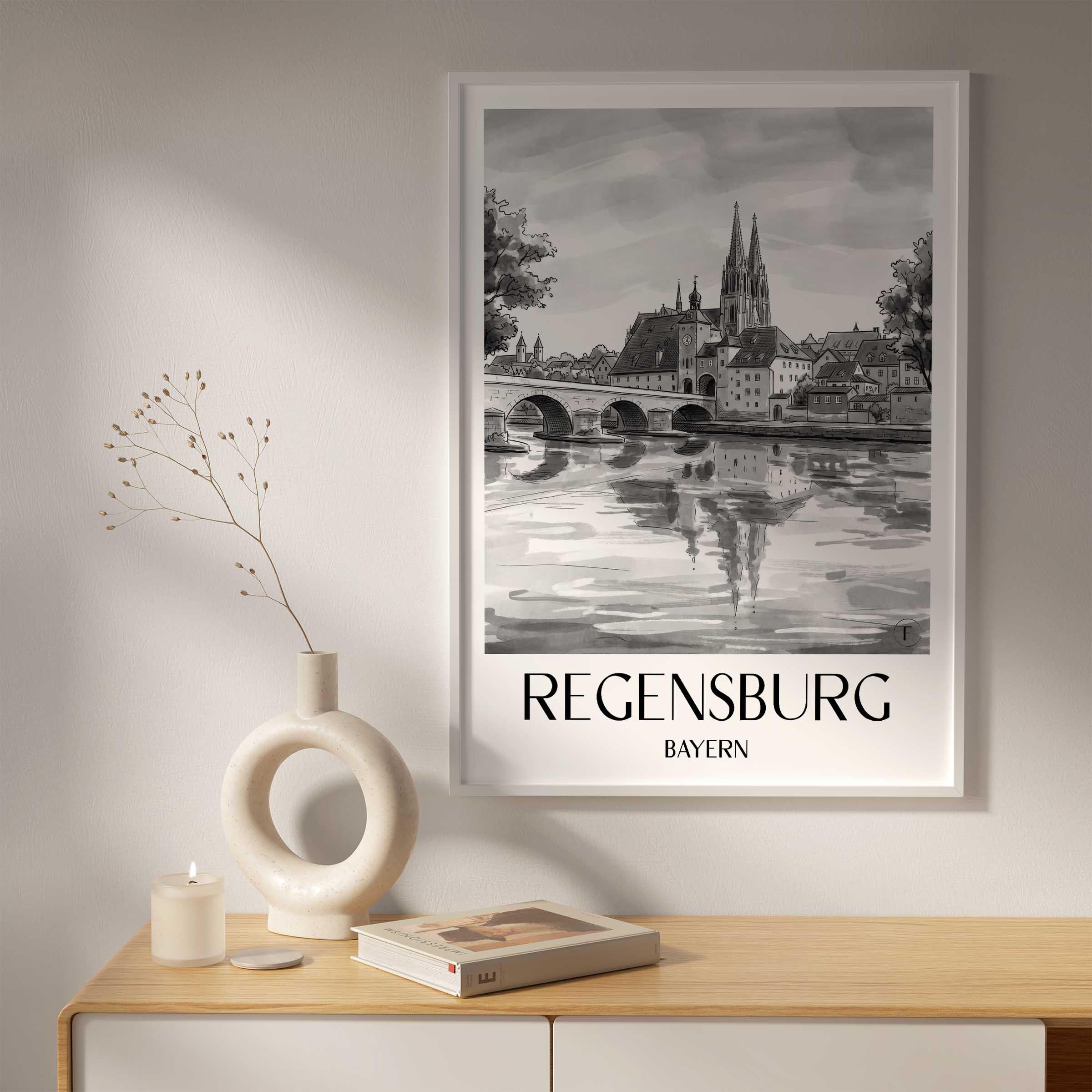 regensburg-bayern-deutschland-poster-aquarell-schwarz-weiss