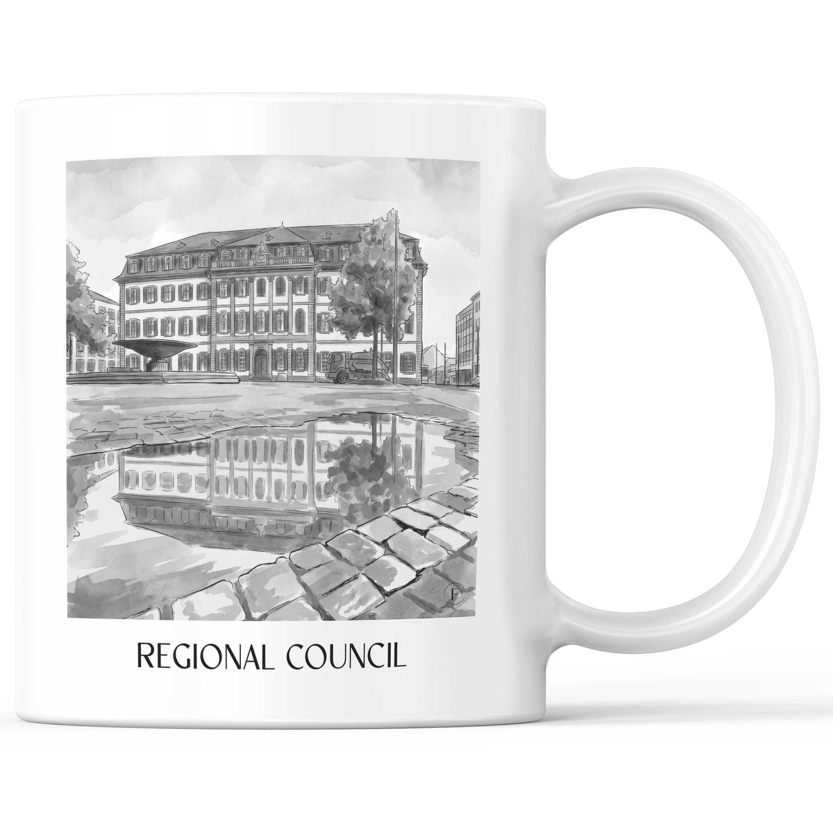 Regierungspräsidium Kaffeebecher - Darmstadt - Deutschland Becher - Kaffeetasse im Aquarell Schwarz-Weiß Stil - favplace