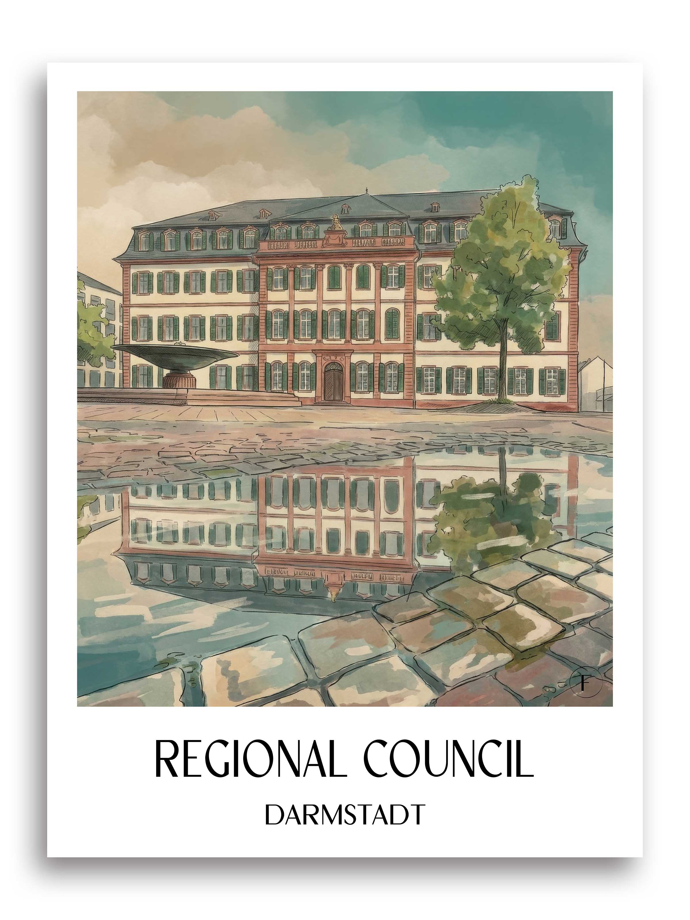 Regierungspräsidium Poster - Darmstadt - Deutschland Kunstdruck - Aquarell von A4 bis A1 - favplace