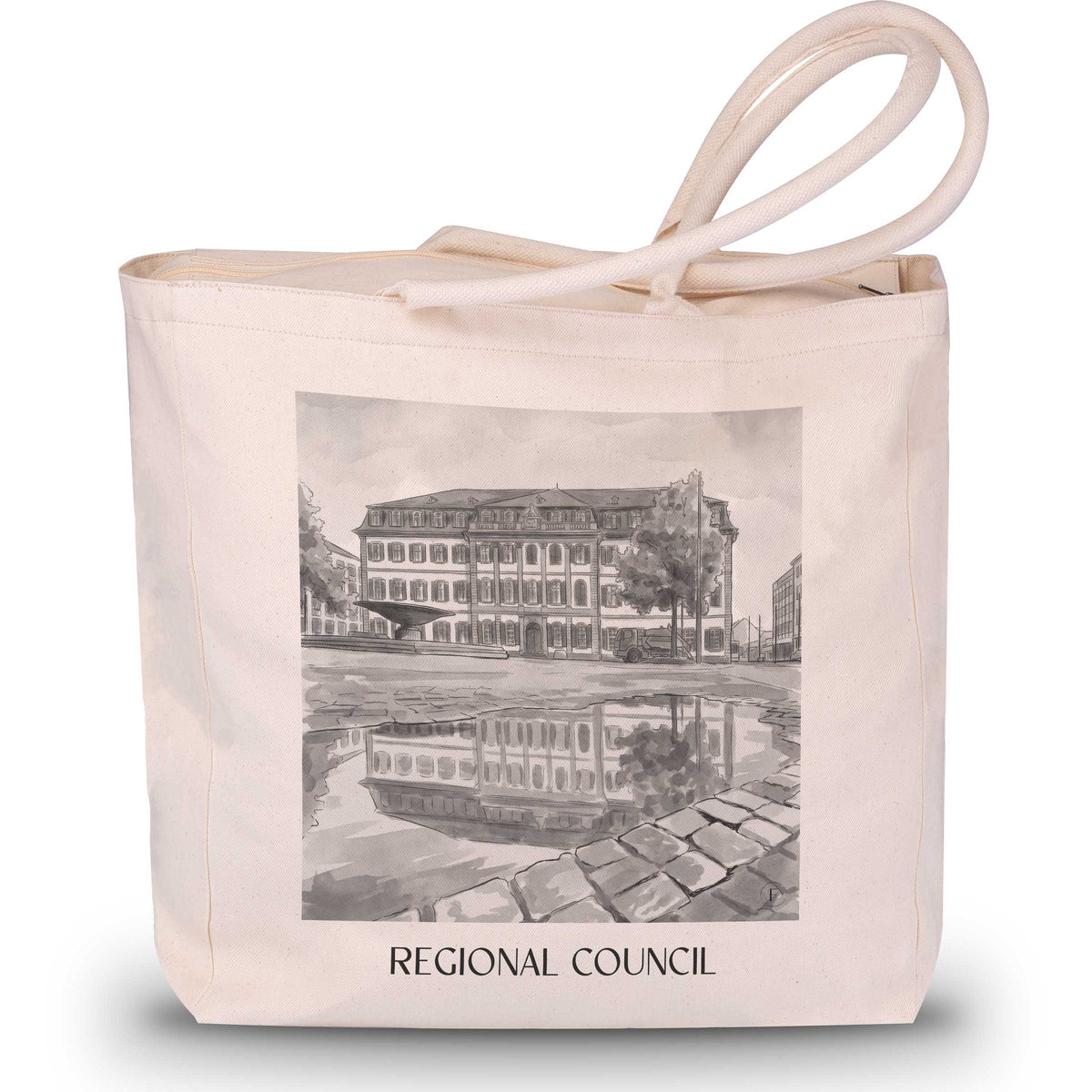 Regierungspräsidium Shopping Tasche - Darmstadt - Deutschland Tote Bag - Einkaufstasche im Aquarell Schwarz-Weiß Stil - favplace