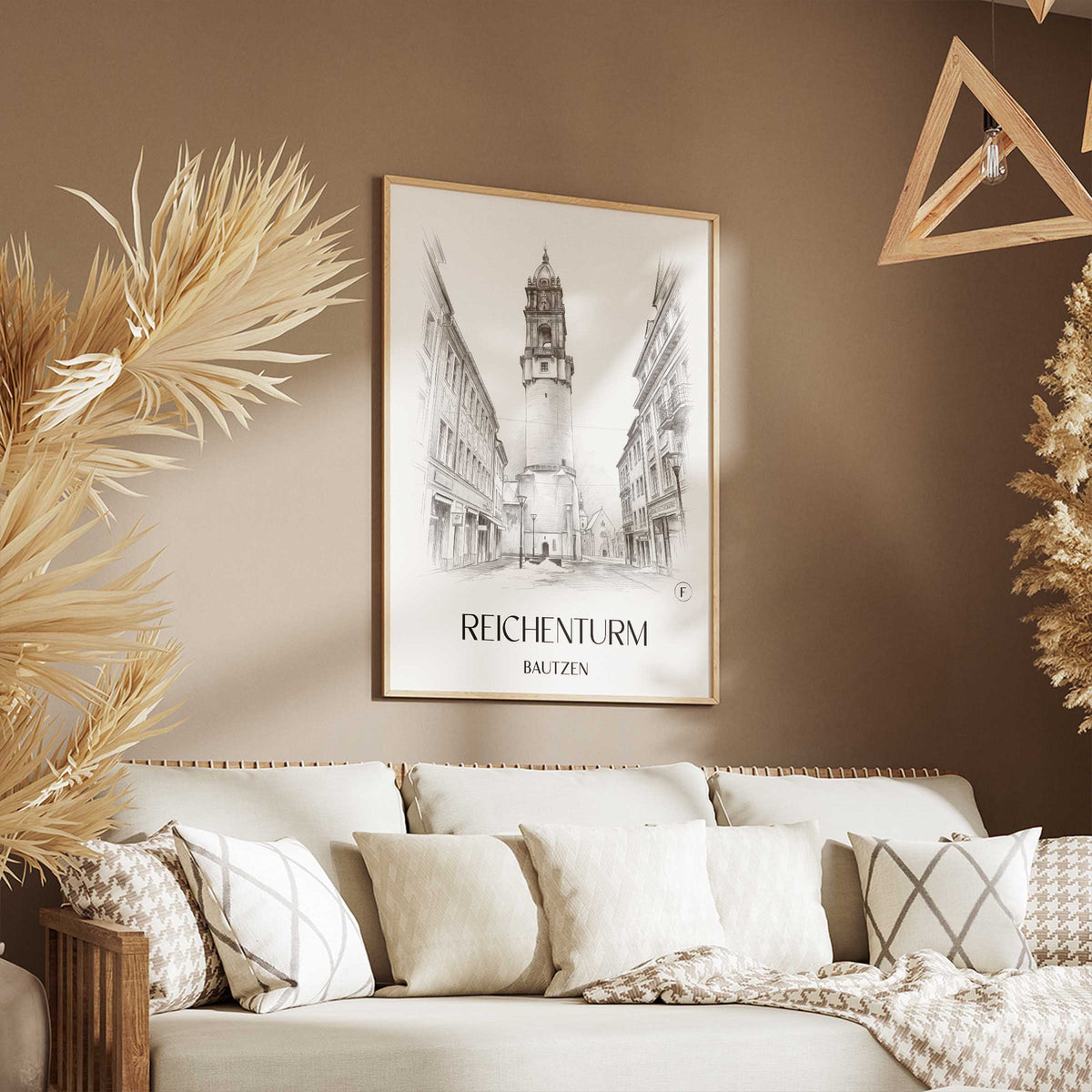 reichenturm-bautzen-deutschland-poster-bleistift-zeichnung-drawing