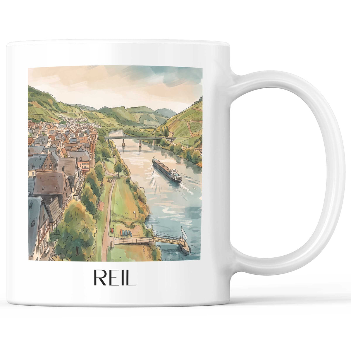 Reil Kaffeebecher - Moseltal - Deutschland Becher - Kaffeetasse im Aquarell Stil - favplace