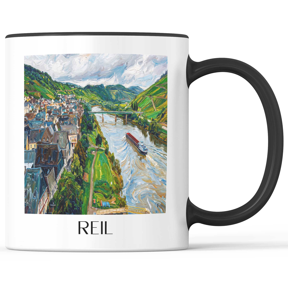 Reil Kaffeebecher - Moseltal - Deutschland Becher - Kaffeetasse im Ölgemälde Stil - favplace