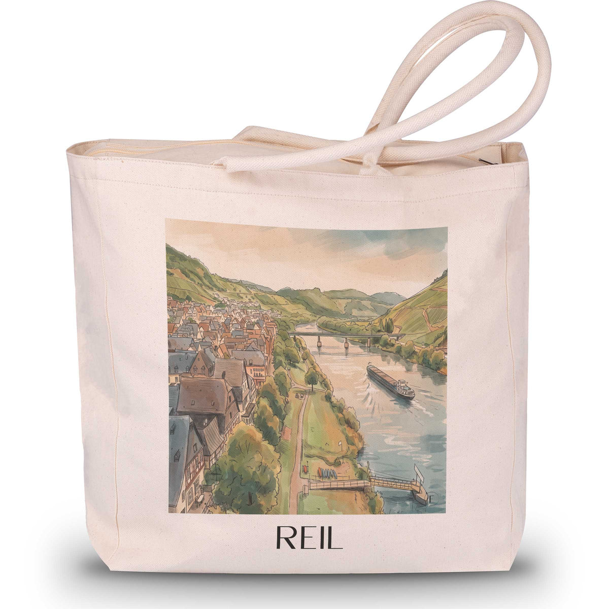 Reil Shopping Tasche - Moseltal - Deutschland Tote Bag - Einkaufstasche im Aquarell Stil - favplace