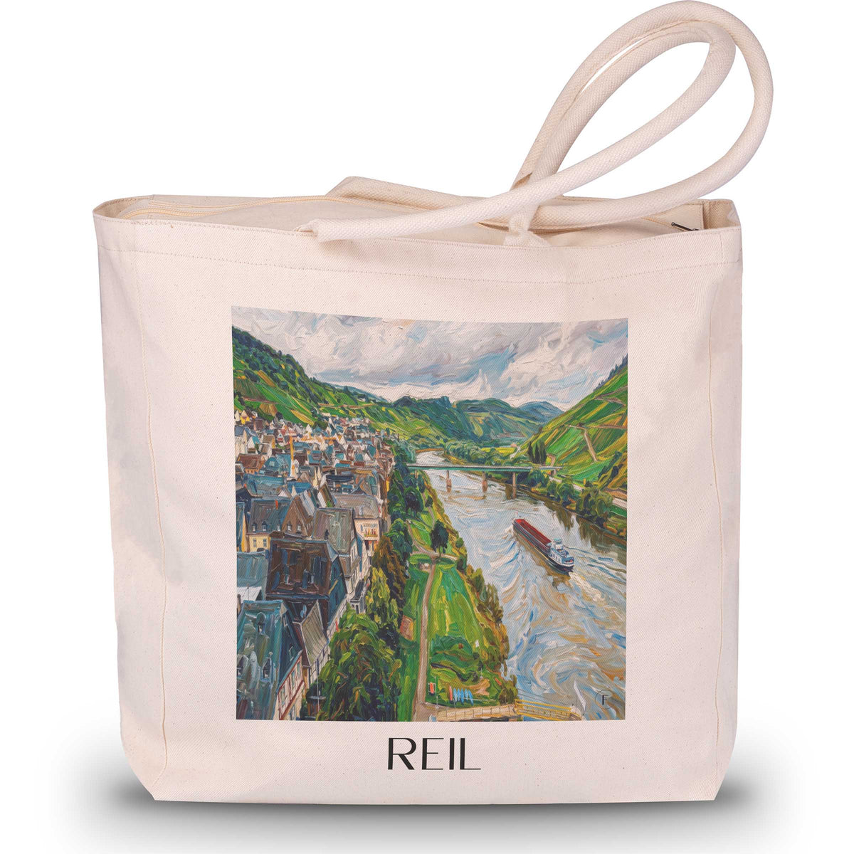 Reil Shopping Tasche - Moseltal - Deutschland Tote Bag - Einkaufstasche im Ölgemälde Stil - favplace