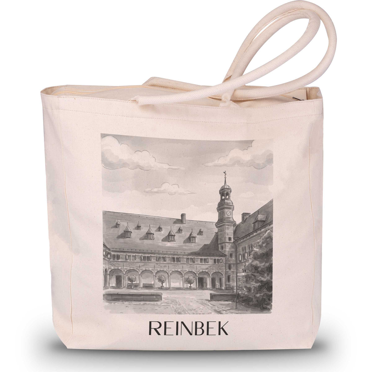 Reinbek Shopping Tasche - Schleswig-Holstein - Deutschland Tote Bag - Einkaufstasche im Aquarell Schwarz-Weiß Stil - favplace