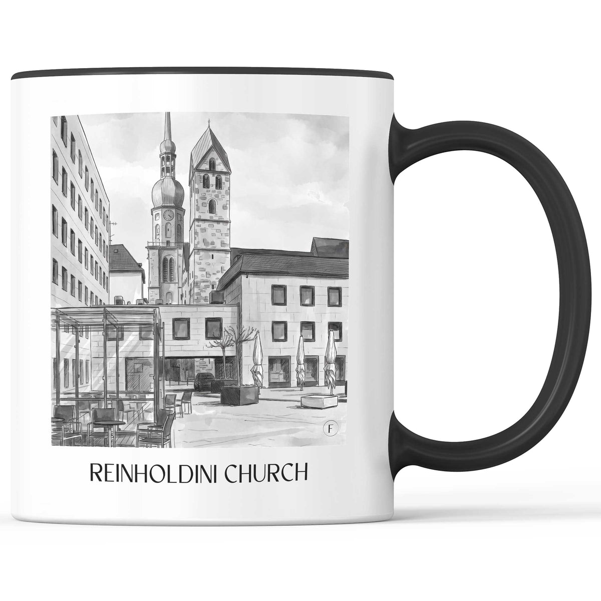 Reinholdinikirche Kaffeebecher - Dortmund - Deutschland Becher - Kaffeetasse im Aquarell Schwarz-Weiß Stil - favplace