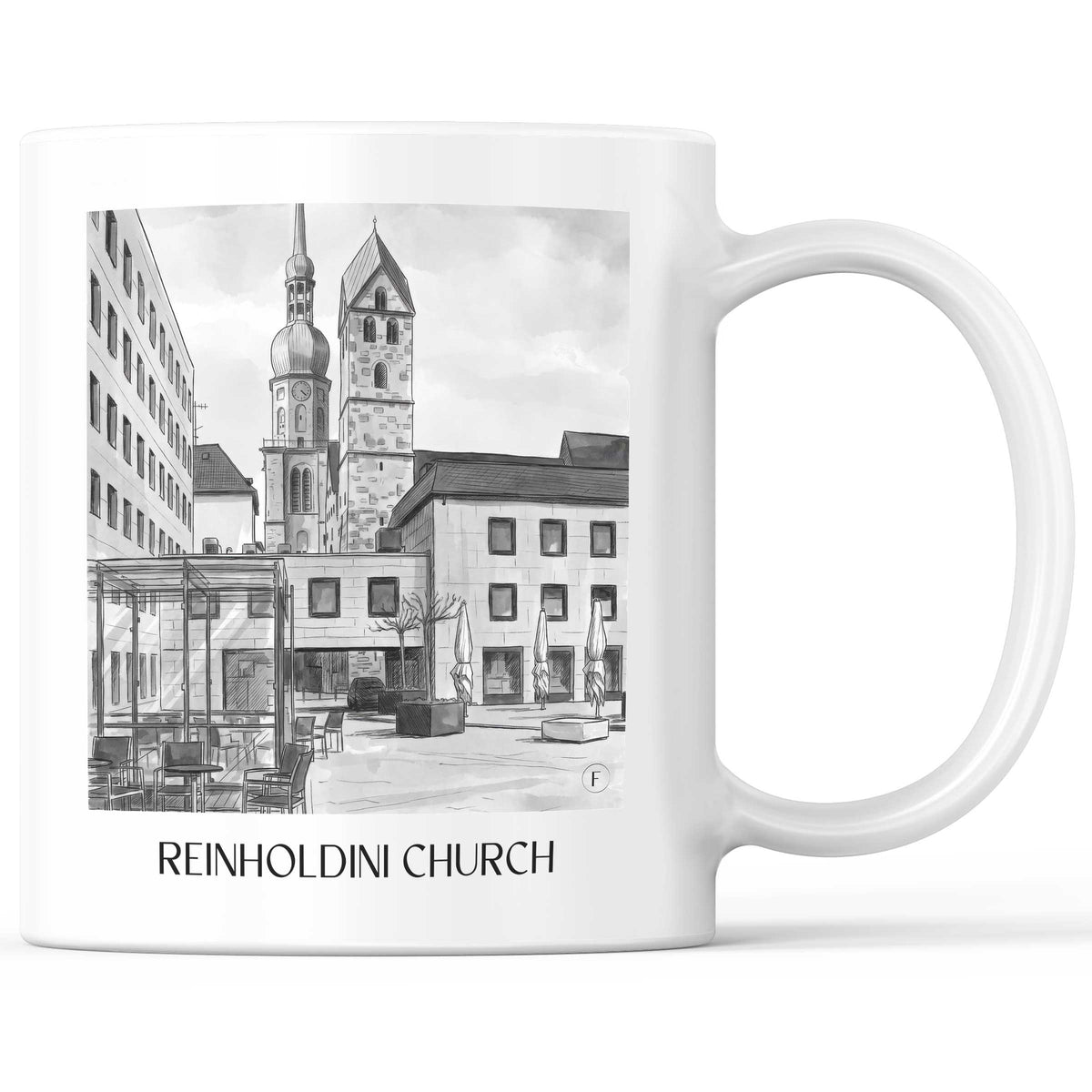 Reinholdinikirche Kaffeebecher - Dortmund - Deutschland Becher - Kaffeetasse im Aquarell Schwarz-Weiß Stil - favplace