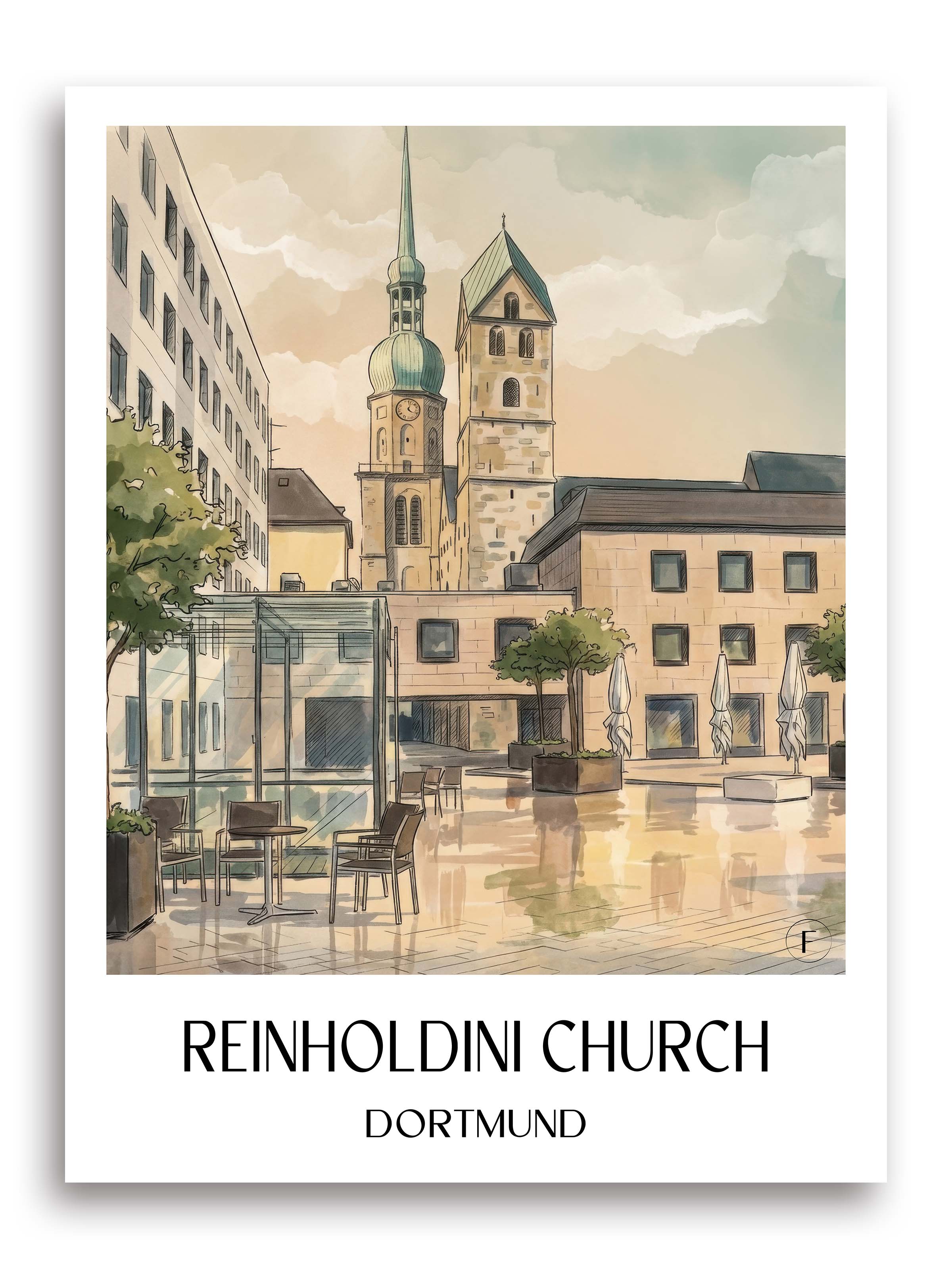 Reinholdinikirche Poster - Dortmund - Deutschland Kunstdruck - Aquarell von A4 bis A1 - favplace