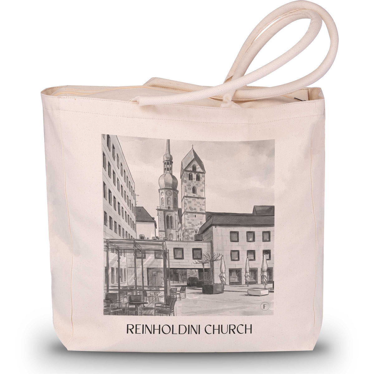 Reinholdinikirche Shopping Tasche - Dortmund - Deutschland Tote Bag - Einkaufstasche im Aquarell Schwarz-Weiß Stil - favplace