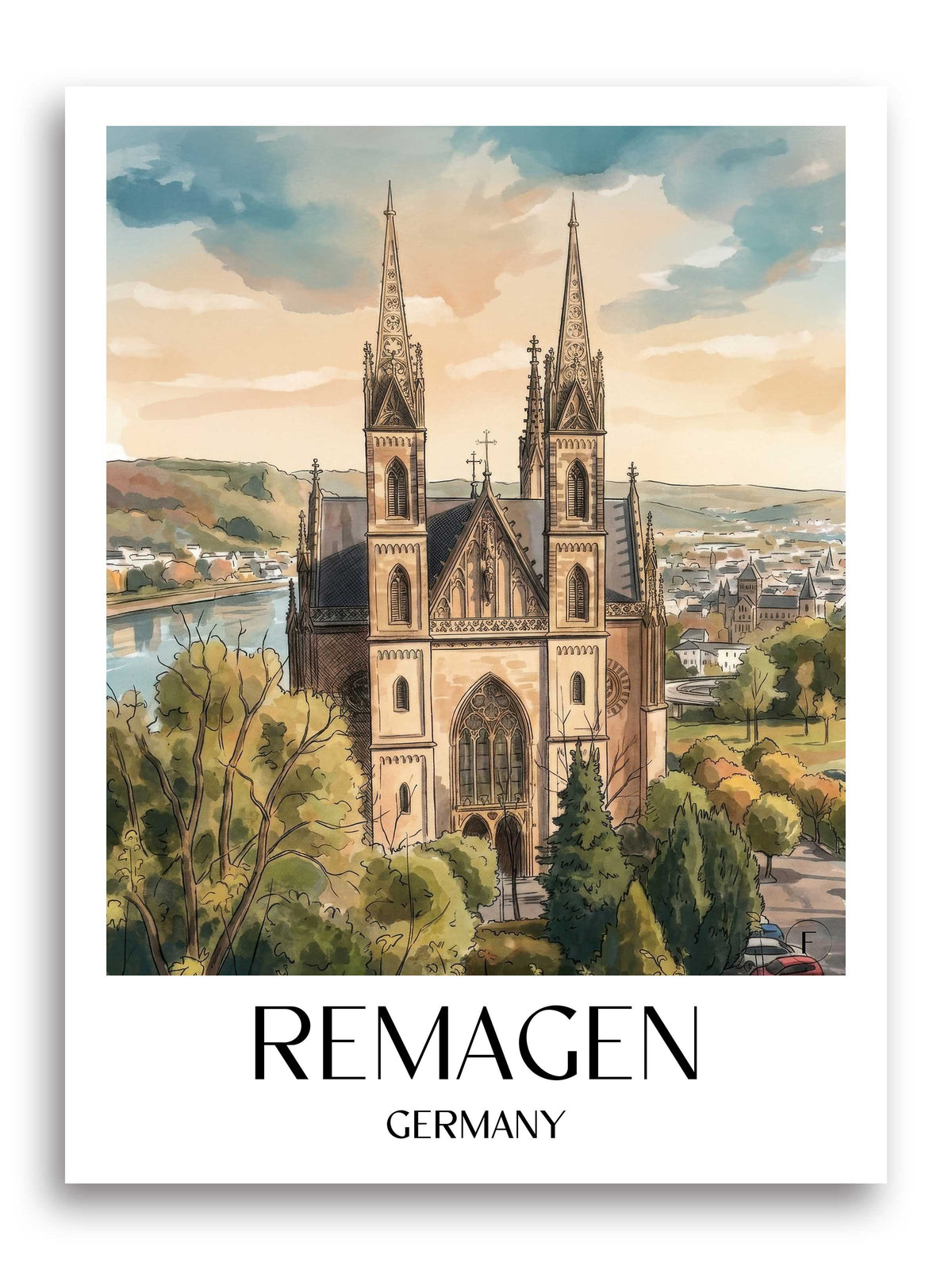 Remagen Poster - Mittelrhein - Deutschland Kunstdruck - Aquarell von A4 bis A1 - favplace