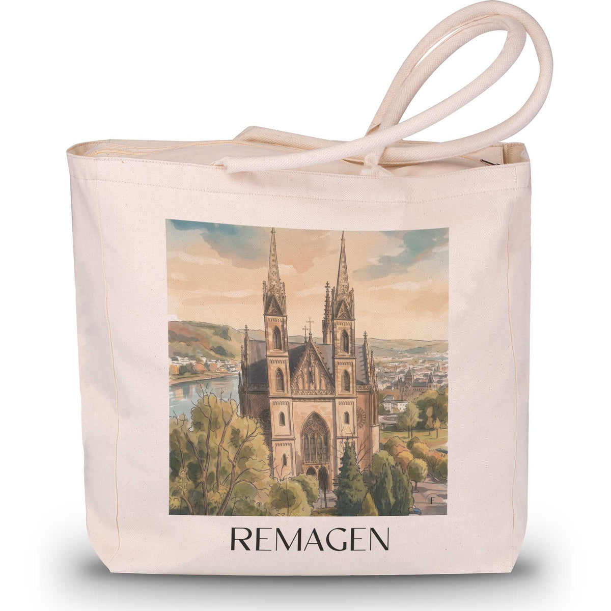 Remagen Shopping Tasche - Mittelrhein - Deutschland Tote Bag - Einkaufstasche im Aquarell Stil - favplace