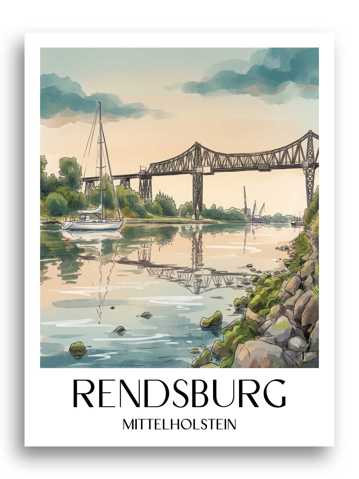 rendsburg-mittelholstein-deutschland-poster-aquarell