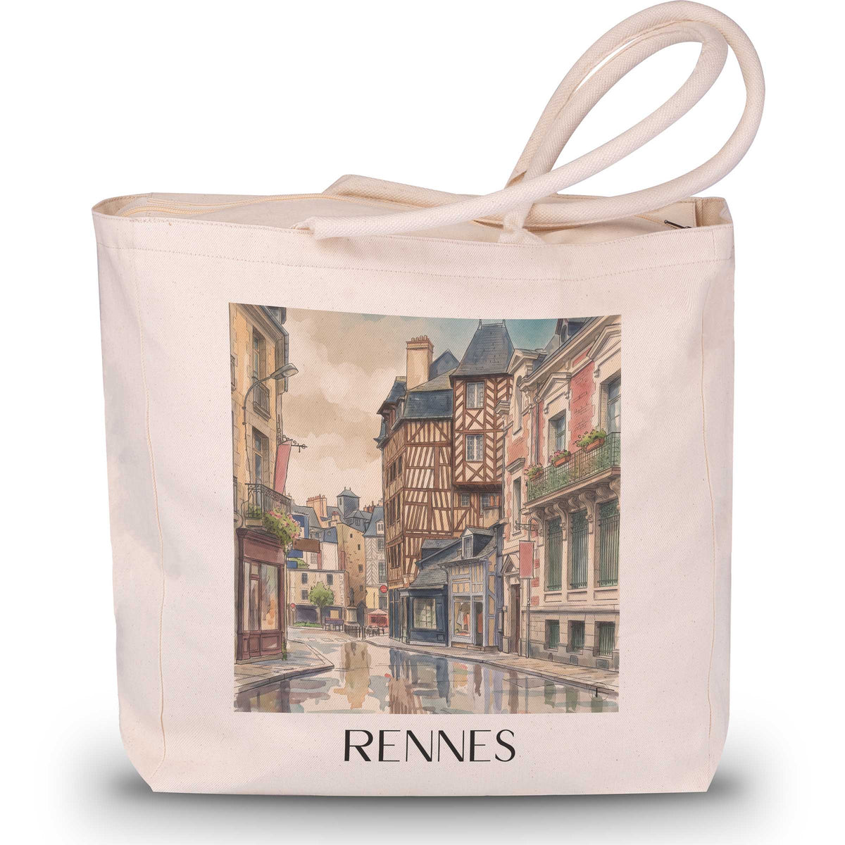 Rennes Shopping Tasche - Ille-et-Vilaine - Frankreich Tote Bag - Einkaufstasche im Aquarell Stil - favplace