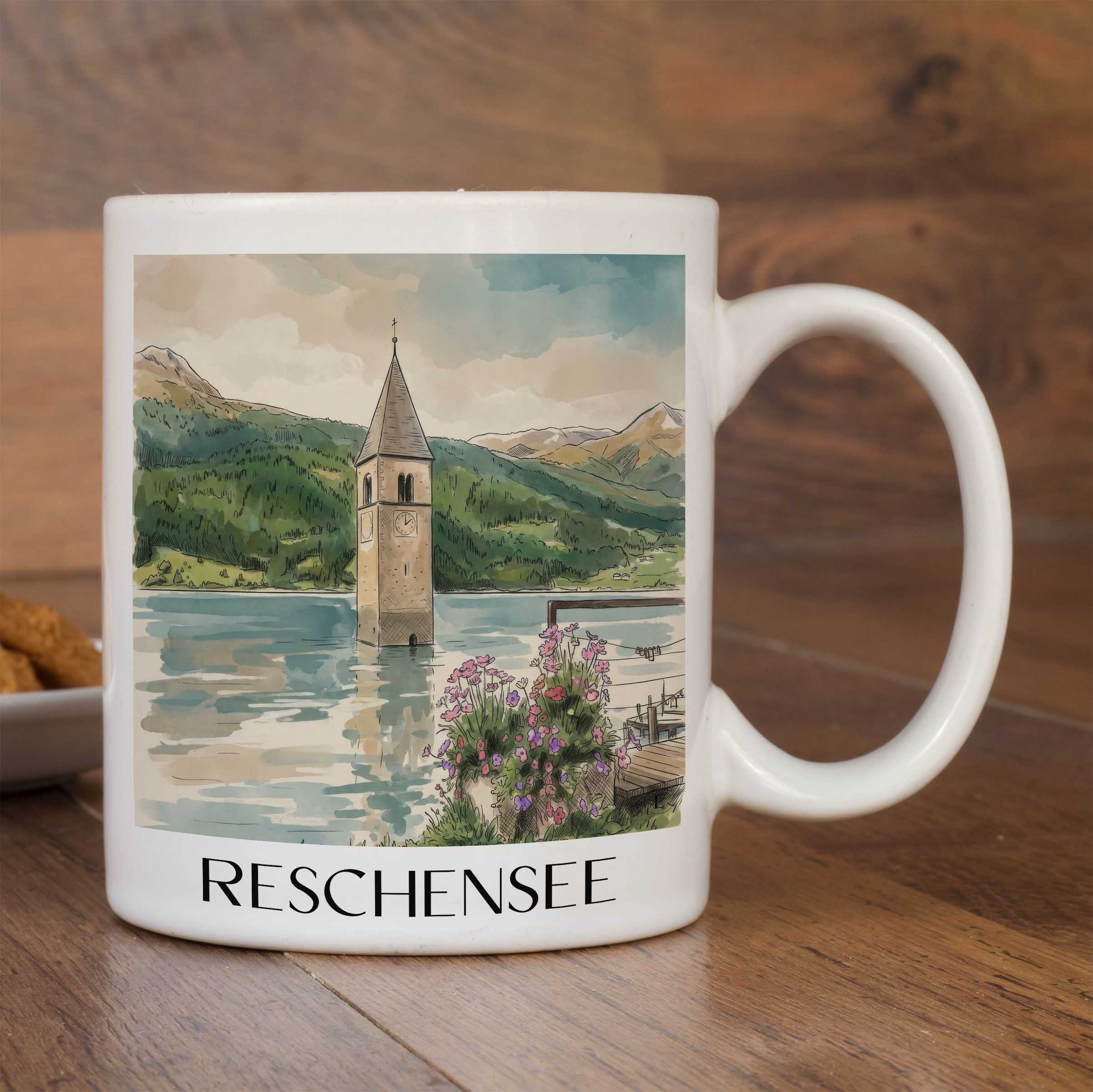 reschensee-südtirol-italien-kaffeebecher-aquarell