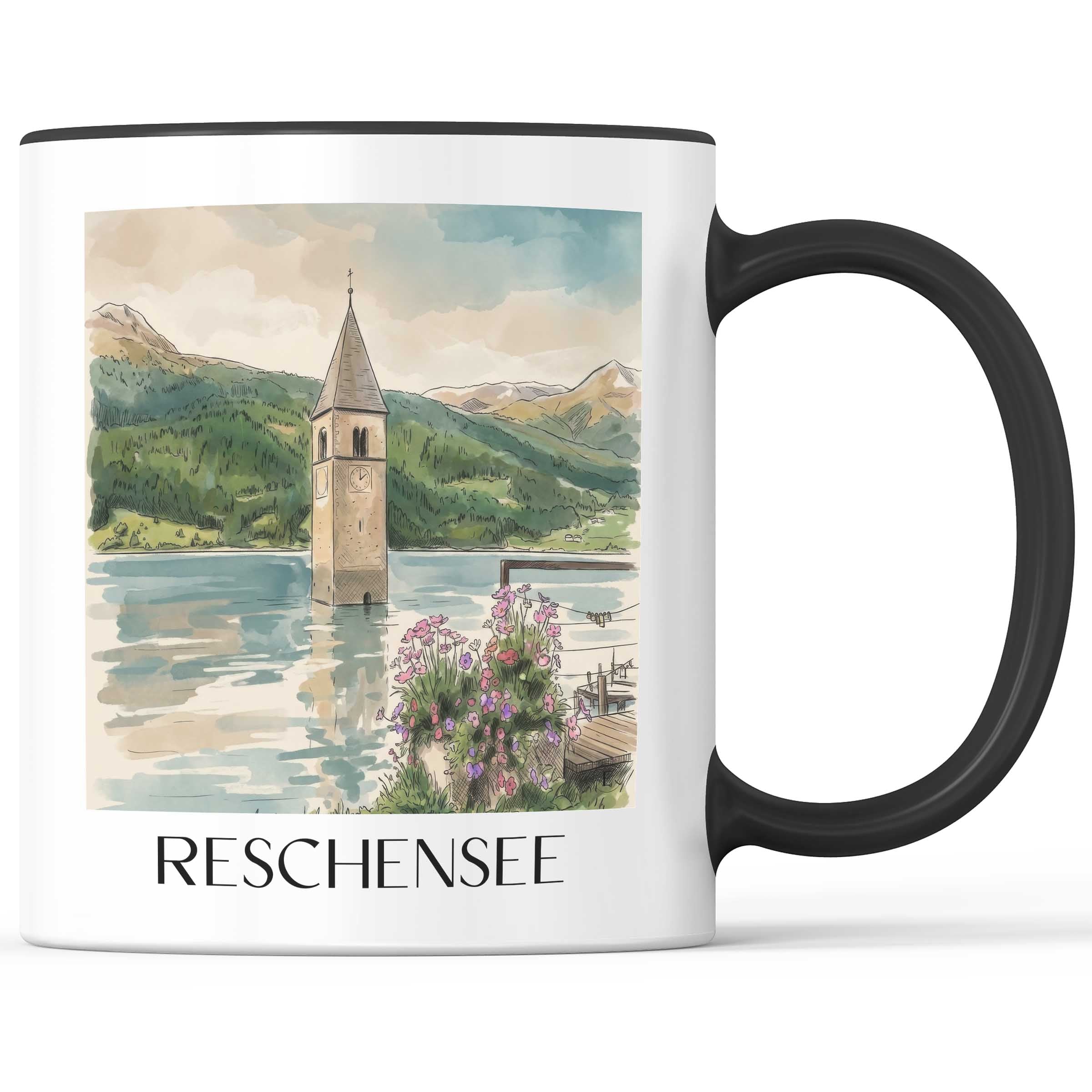 Reschensee Kaffeebecher - Südtirol - Italien Becher - Kaffeetasse im Aquarell Stil - favplace