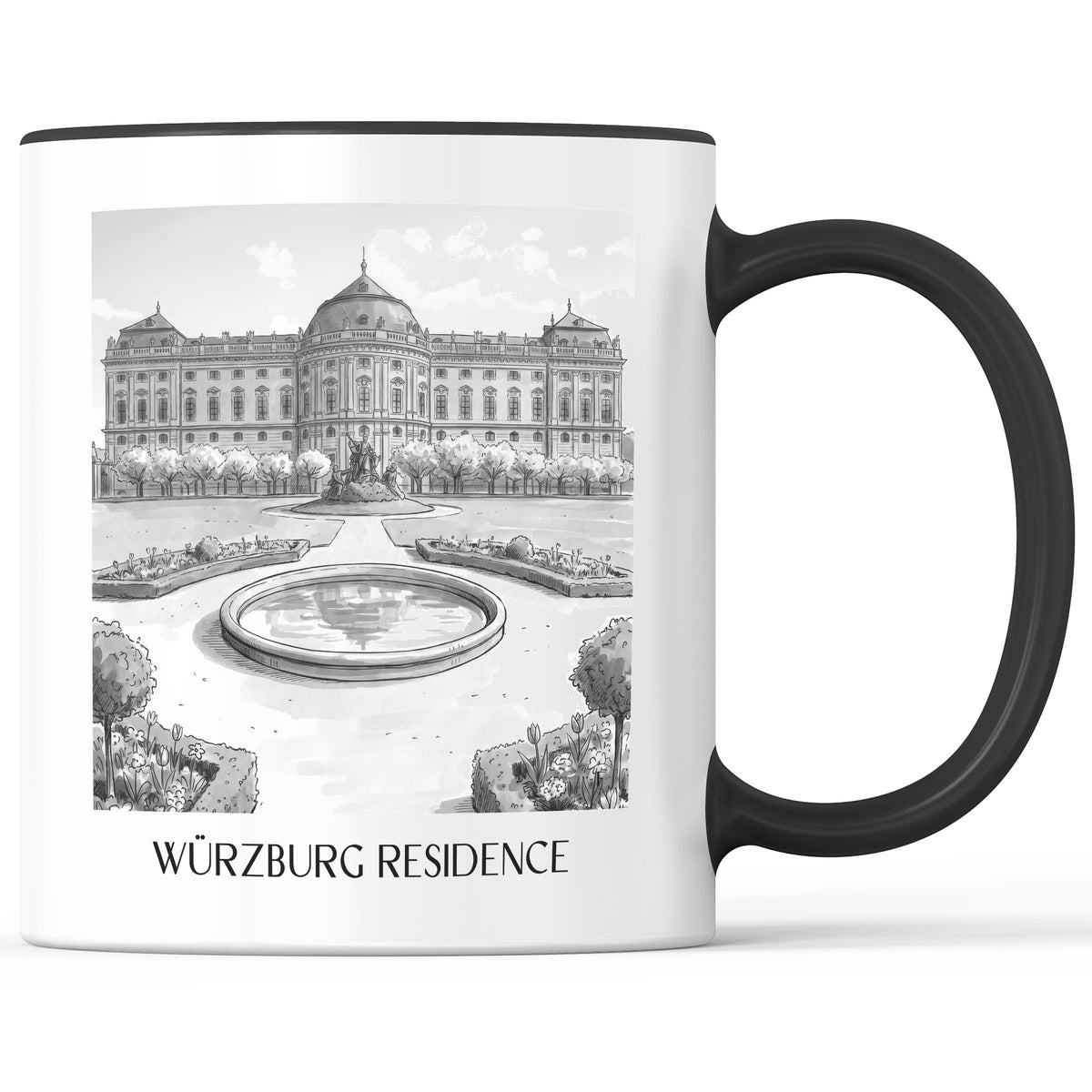 Residenz Würzburg Kaffeebecher - Franken - Deutschland Becher - Kaffeetasse im Aquarell Schwarz-Weiß Stil - favplace