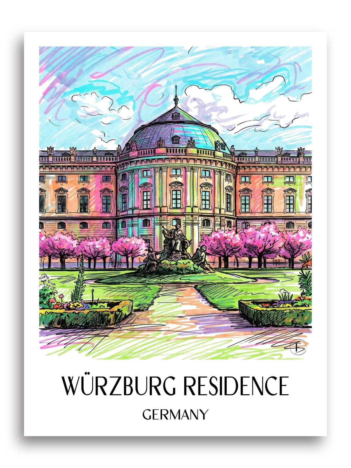 Residenz Würzburg Poster - Franken - Deutschland Kunstdruck - Tag Graffiti von A4 bis A1 - favplace