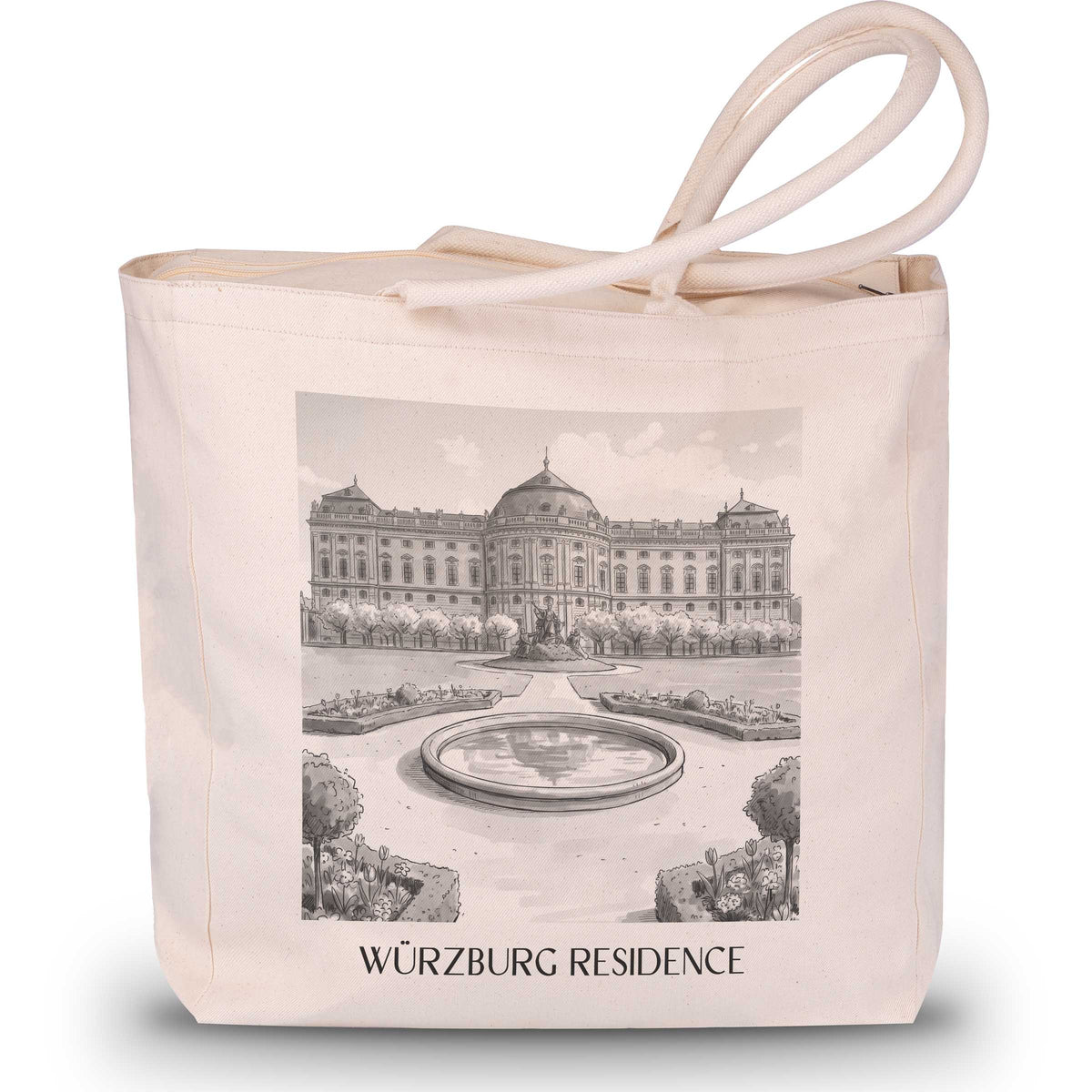 Residenz Würzburg Shopping Tasche - Franken - Deutschland Tote Bag - Einkaufstasche im Aquarell Schwarz-Weiß Stil - favplace