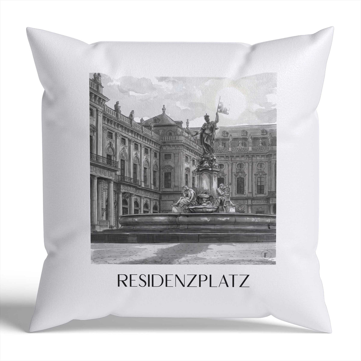 residenzplatz-würzburg-deutschland-kissenbezug-aquarell-schwarz-weiss