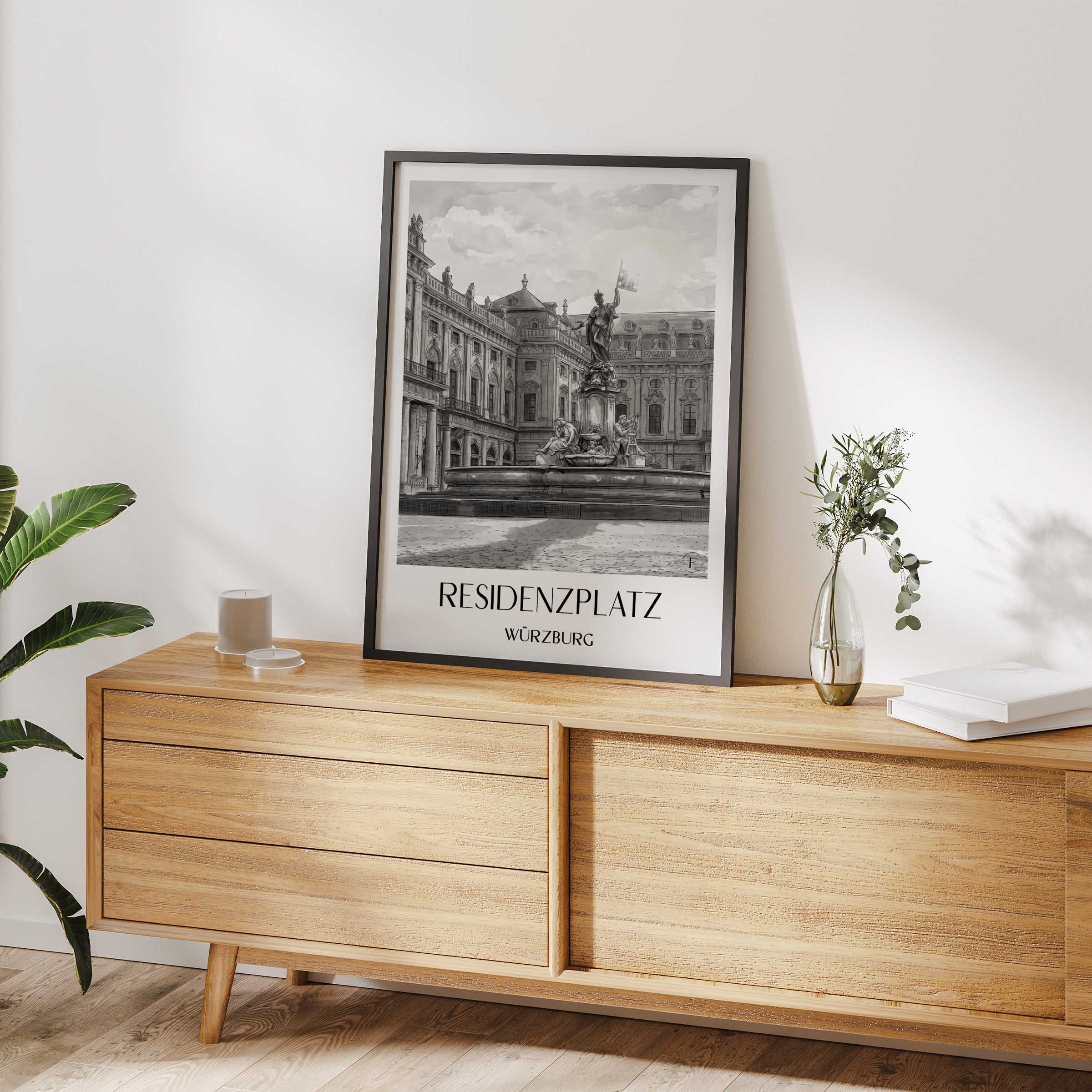 residenzplatz-würzburg-deutschland-poster-aquarell-schwarz-weiss