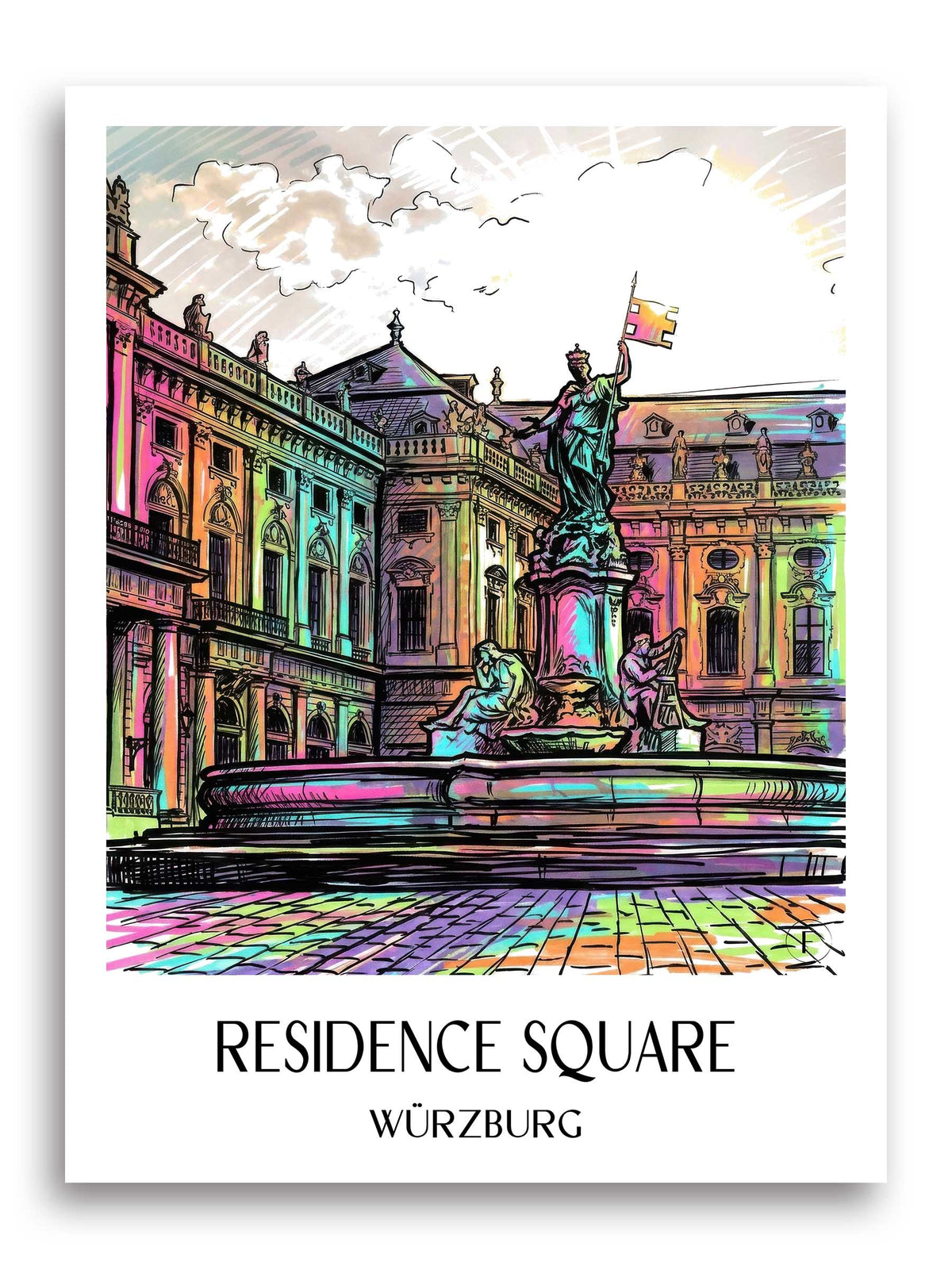 Residenzplatz Poster - Würzburg - Deutschland Kunstdruck - Tag Graffiti von A4 bis A1 - favplace