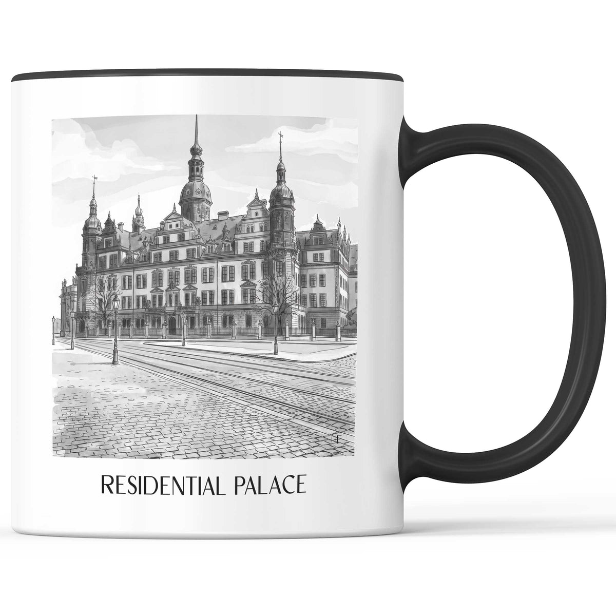 Residenzschloss Kaffeebecher - Dresden - Deutschland Becher - Kaffeetasse im Aquarell Schwarz-Weiß Stil - favplace