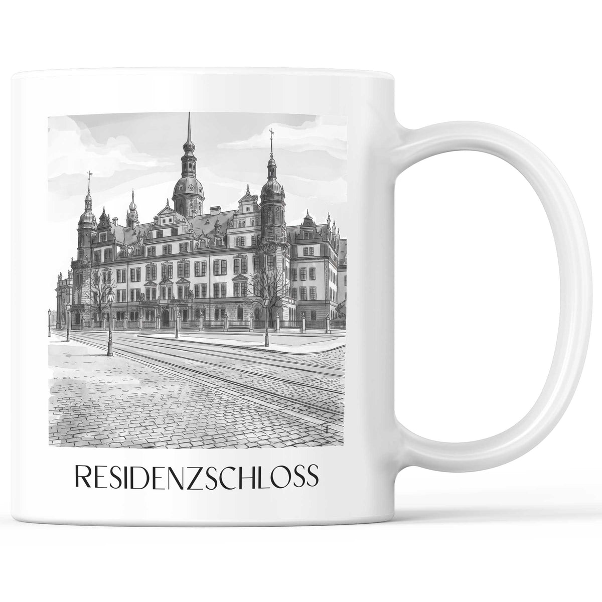 Residenzschloss Kaffeebecher - Dresden - Deutschland Becher - Kaffeetasse im Aquarell Schwarz-Weiß Stil - favplace